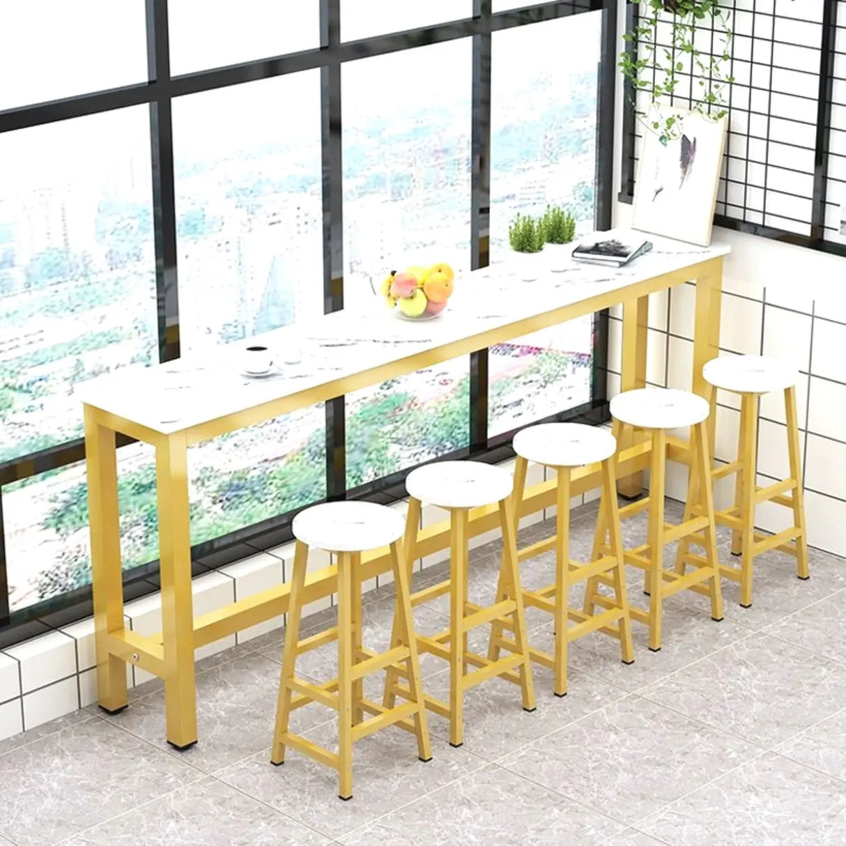 Gold Rectangular Metal Large Bar Table with Leg Rest Image - 1