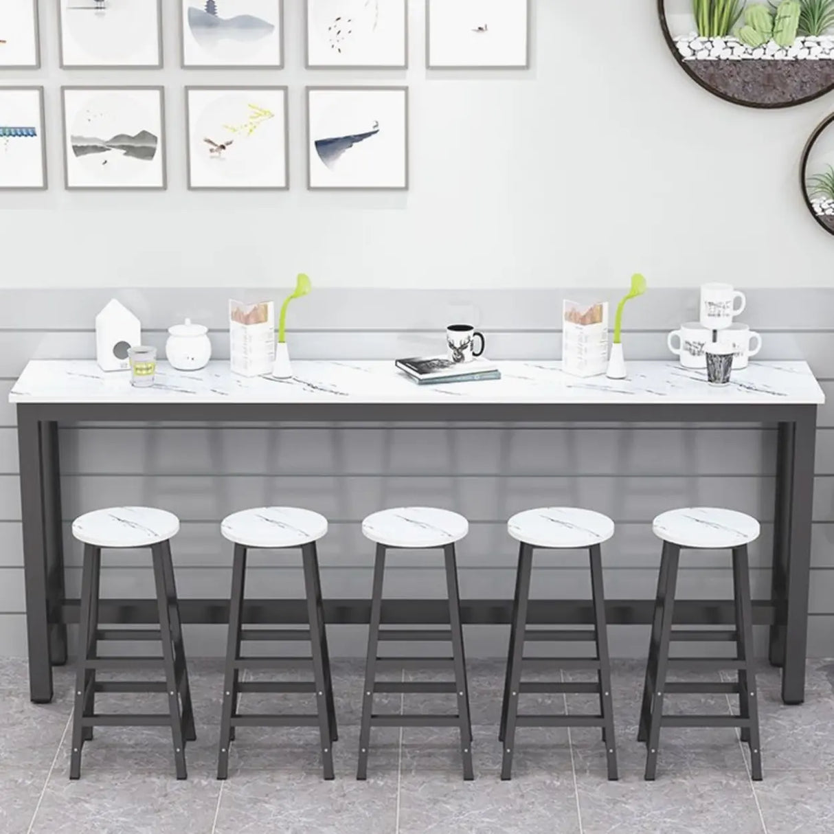 Gold Rectangular Metal Large Bar Table with Leg Rest Image - 2