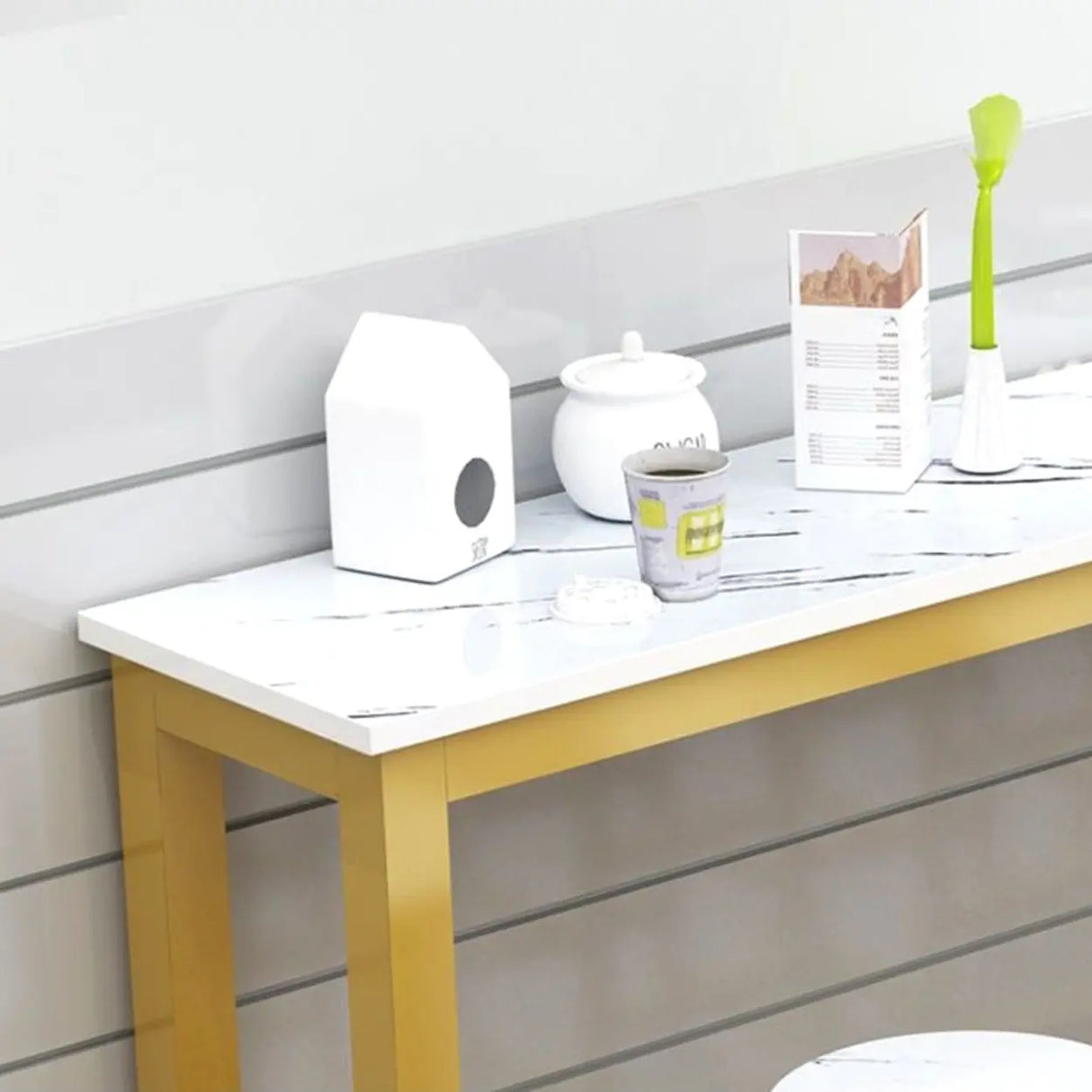 Gold Rectangular Metal Large Bar Table with Leg Rest Image - 6