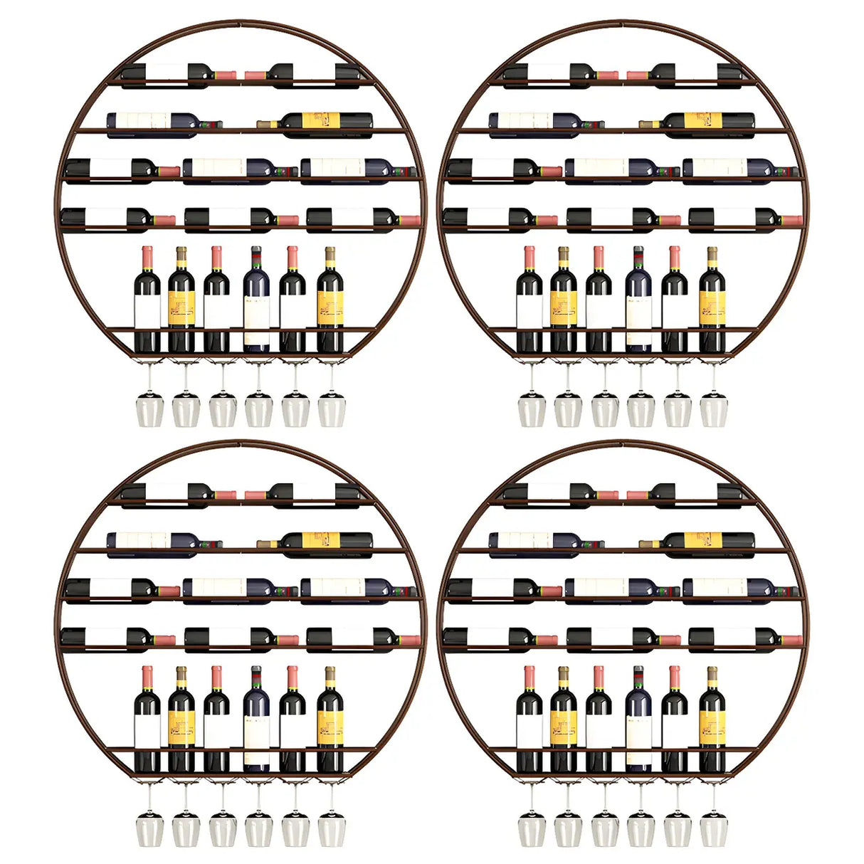 Gold Round Iron Floating Wall Stemware Holders Wine Rack Image - 11