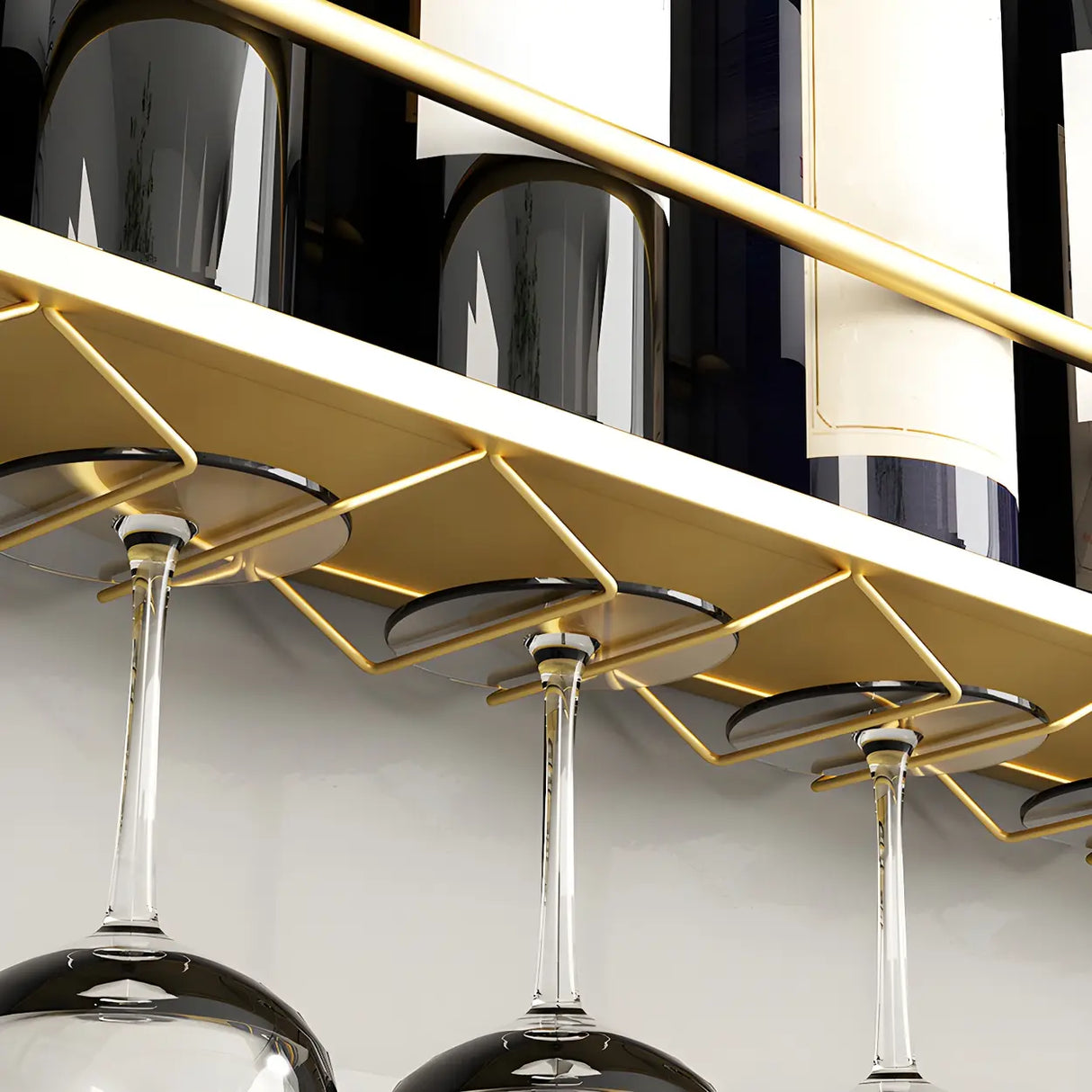 Gold Round Iron Floating Wall Stemware Holders Wine Rack Image - 14