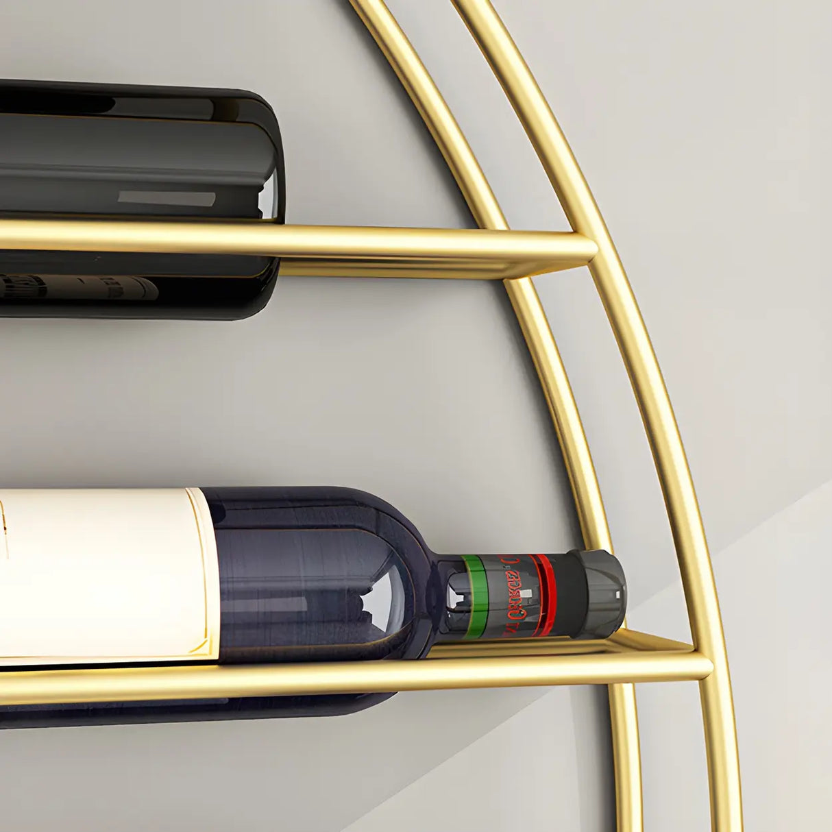 Gold Round Iron Floating Wall Stemware Holders Wine Rack Image - 16