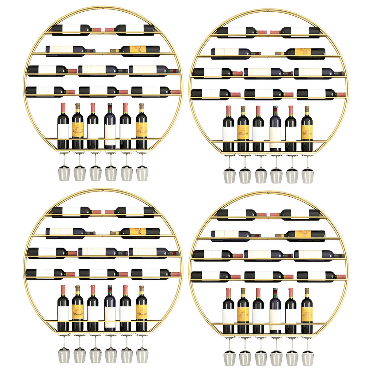 Gold Round Iron Floating Wall Stemware Holders Wine Rack Image - 17