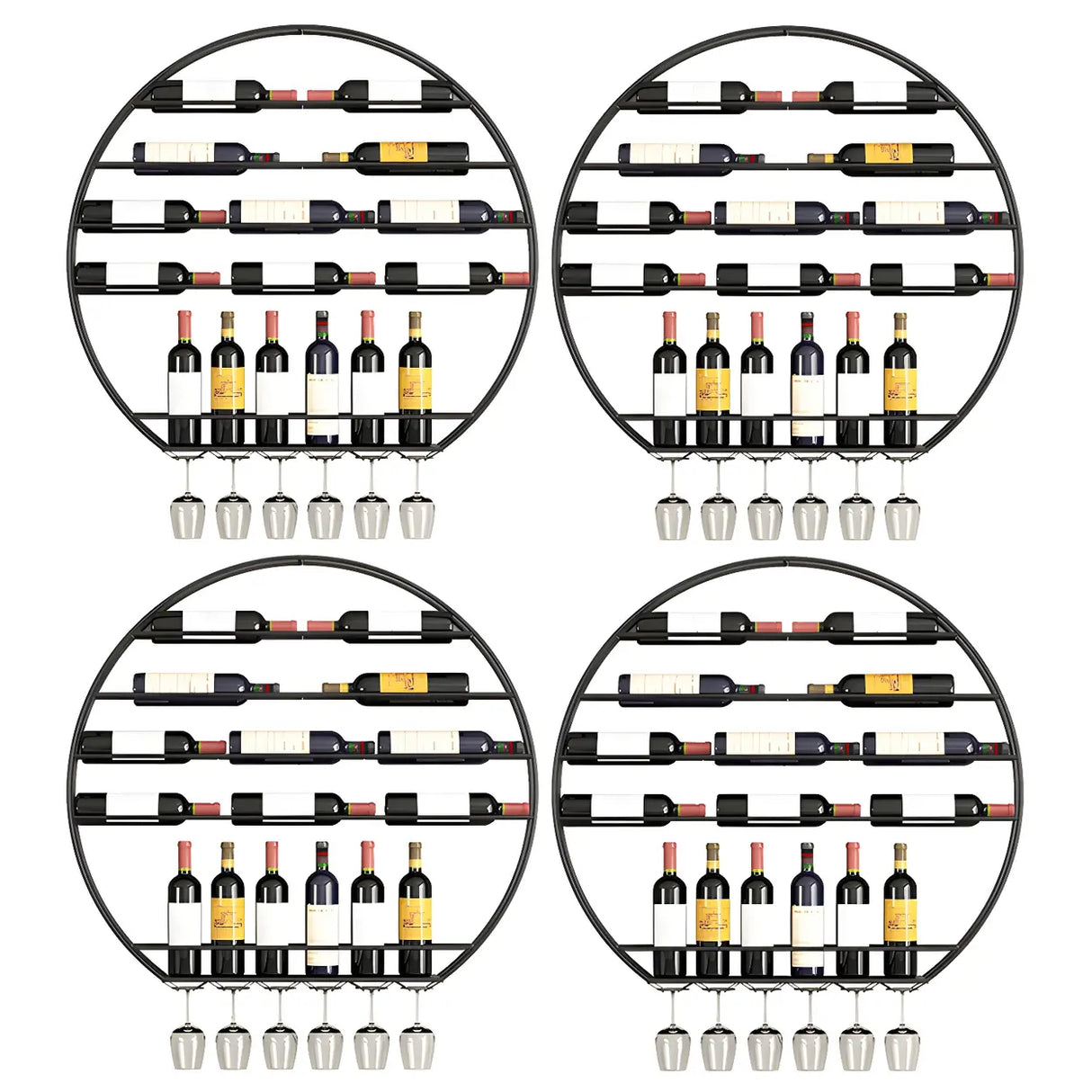 Gold Round Iron Floating Wall Stemware Holders Wine Rack Image - 6