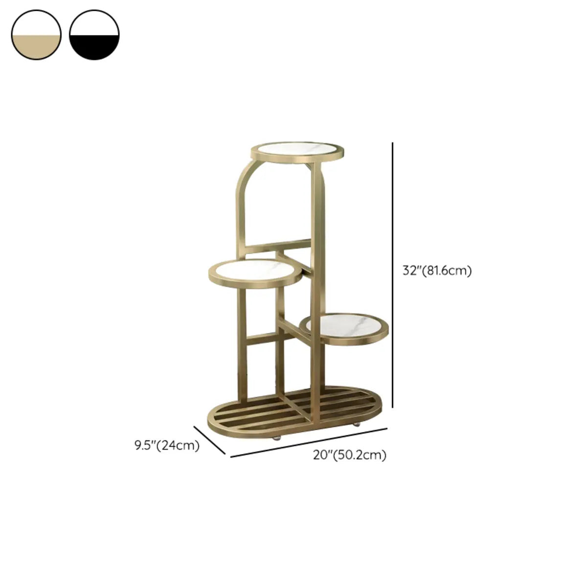 Gold Round Wood Tray Floor Metal Display Plant Stand