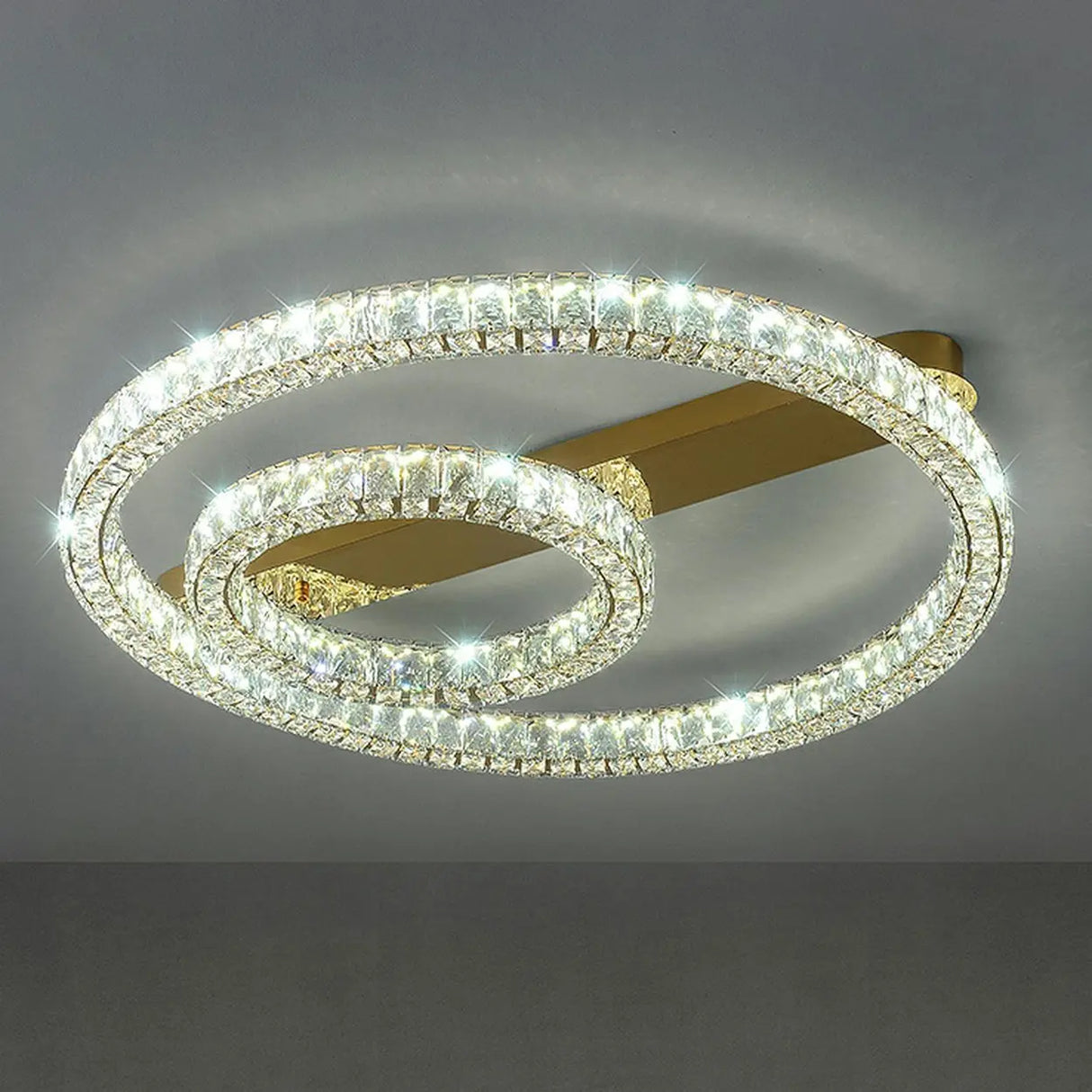 Gold Two Circular Crystal Semi-Flush Mount Ceiling Lamp Image - 10