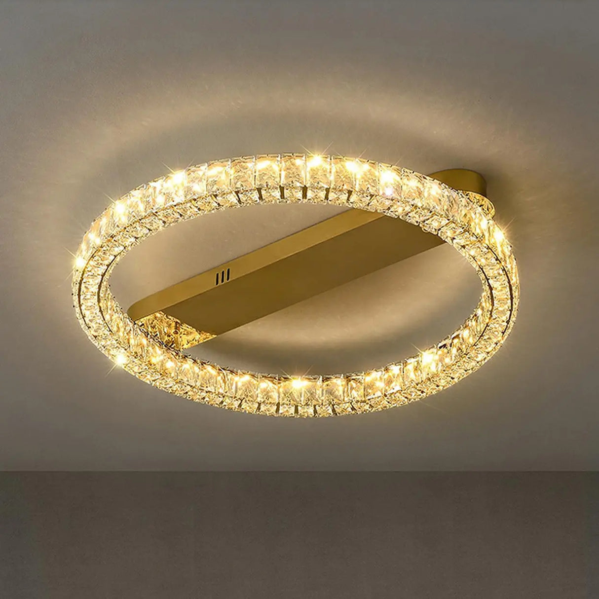 Gold Two Circular Crystal Semi-Flush Mount Ceiling Lamp Image - 11