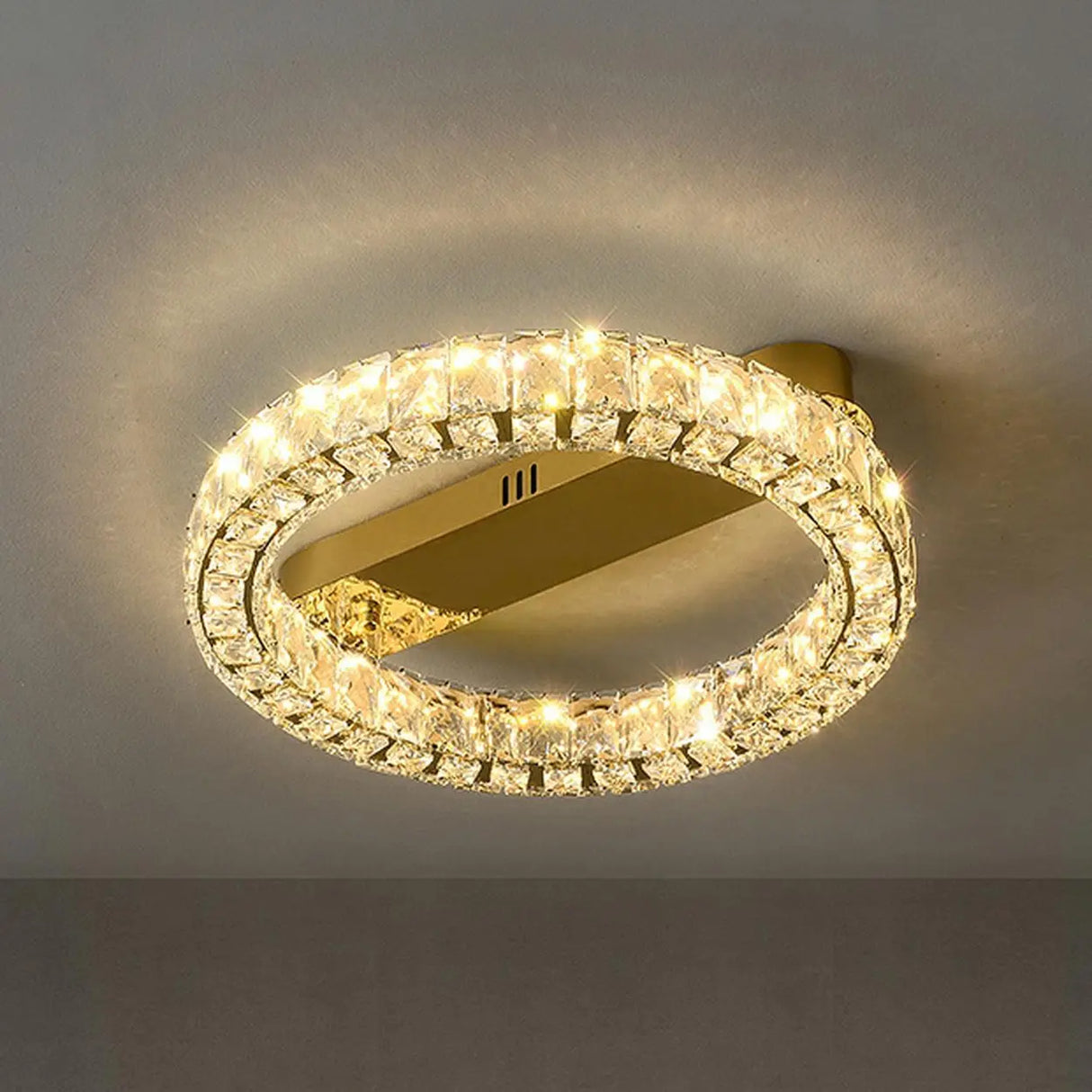 Gold Two Circular Crystal Semi-Flush Mount Ceiling Lamp Image - 12