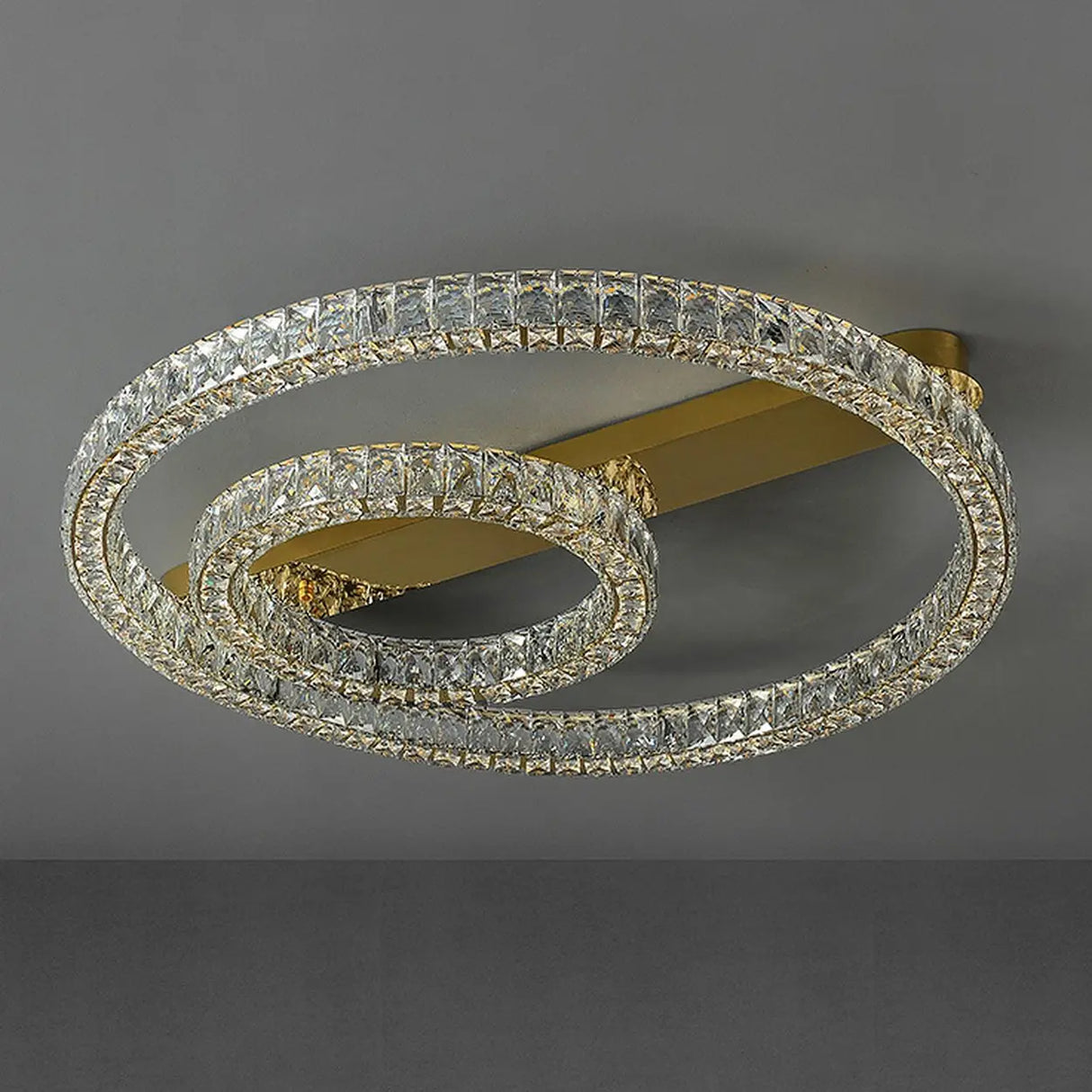 Gold Two Circular Crystal Semi-Flush Mount Ceiling Lamp Image - 13