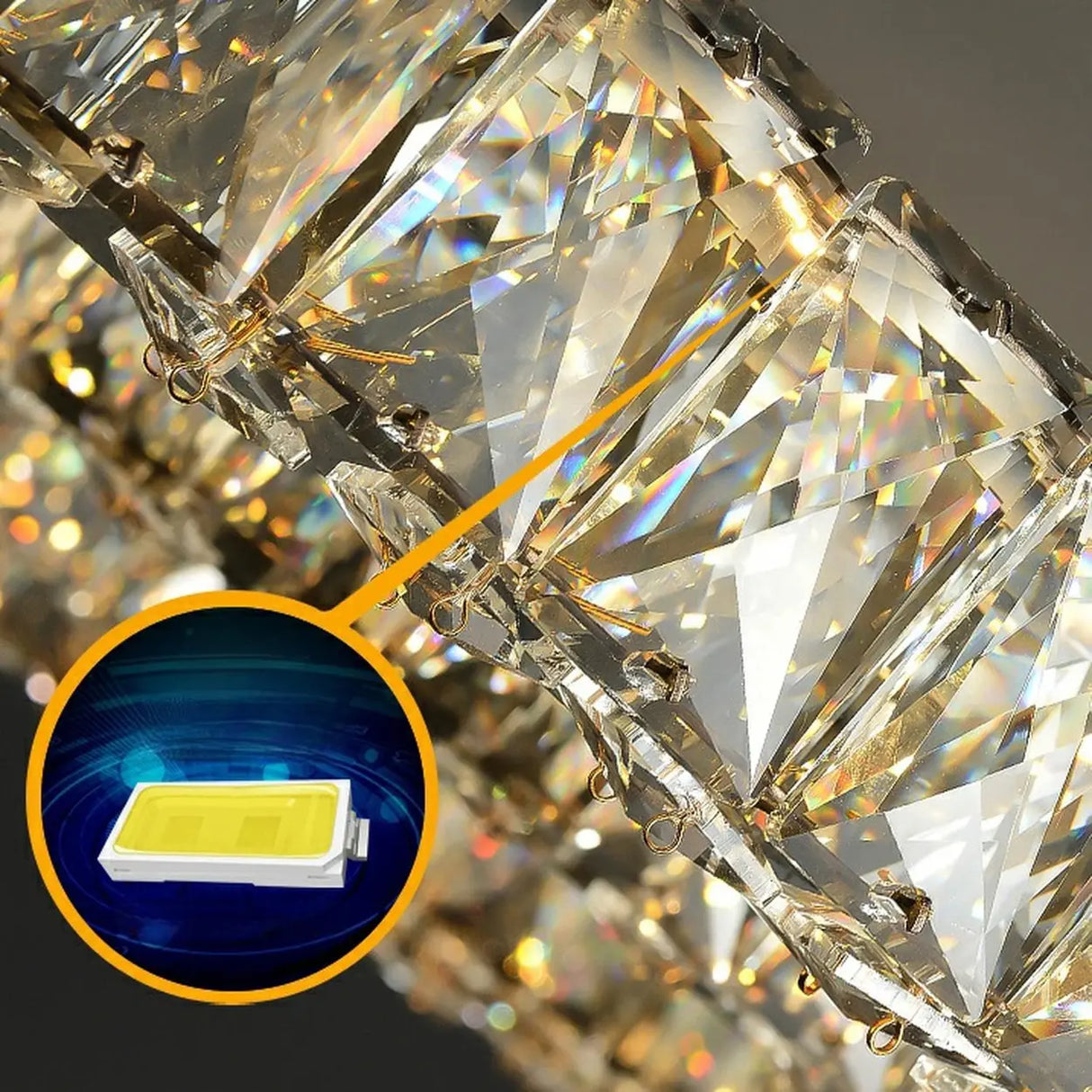 Gold Two Circular Crystal Semi-Flush Mount Ceiling Lamp Image - 14