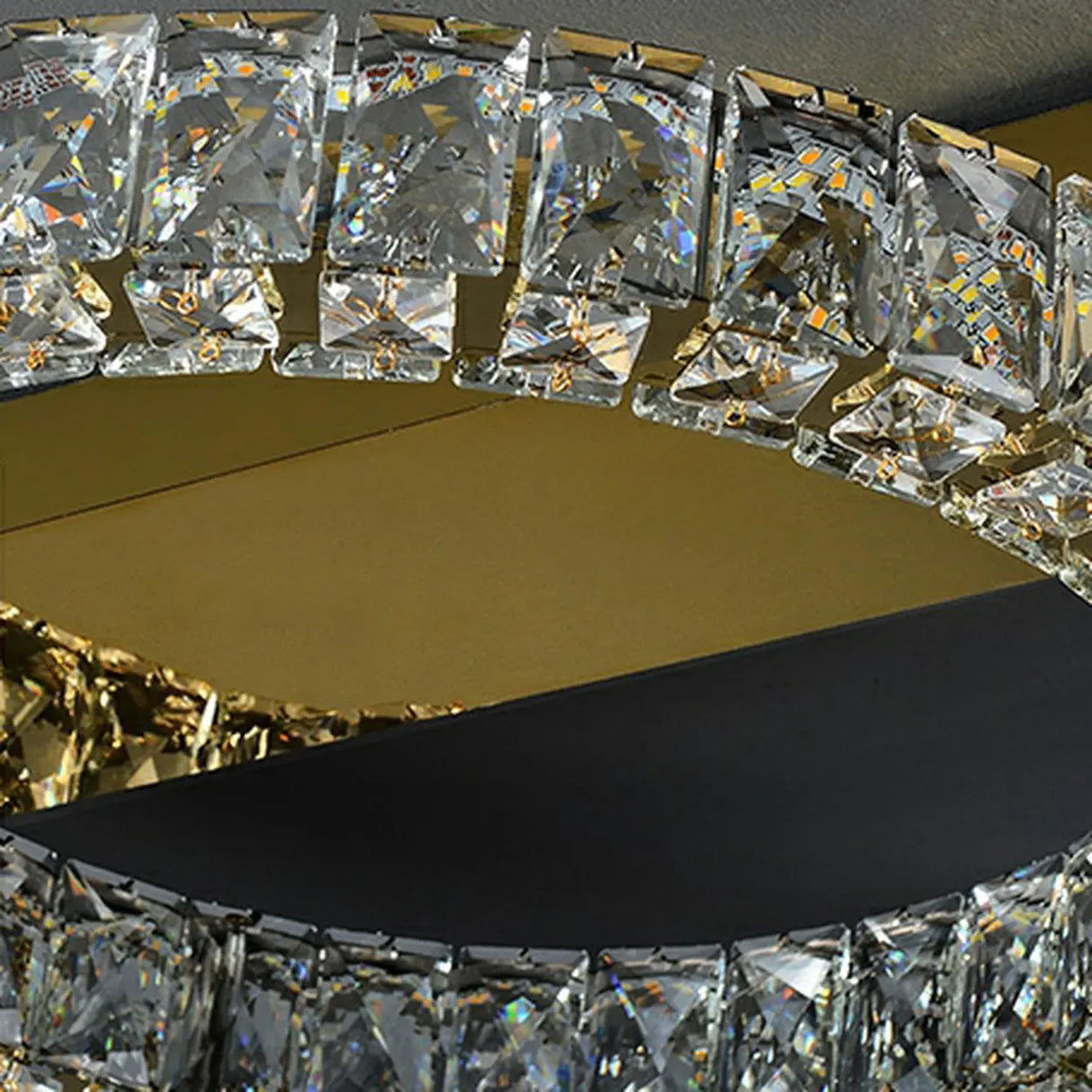Gold Two Circular Crystal Semi-Flush Mount Ceiling Lamp Image - 15