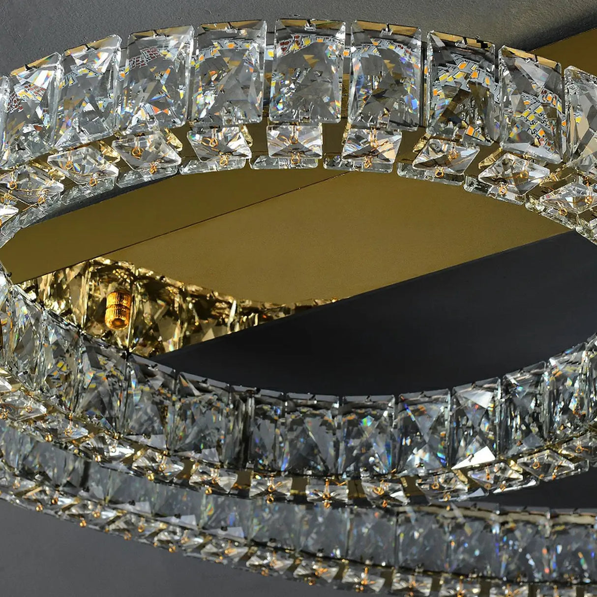 Gold Two Circular Crystal Semi-Flush Mount Ceiling Lamp Image - 16