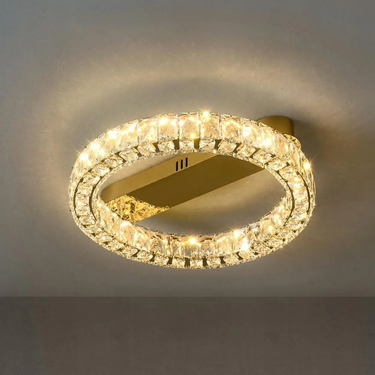 Gold Two Circular Crystal Semi-Flush Mount Ceiling Lamp Image - 2