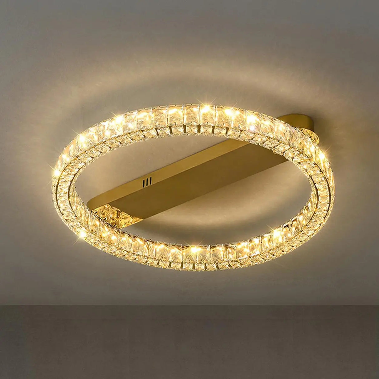 Gold Two Circular Crystal Semi-Flush Mount Ceiling Lamp Image - 3