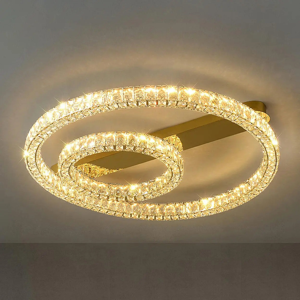 Gold Two Circular Crystal Semi-Flush Mount Ceiling Lamp Image - 5