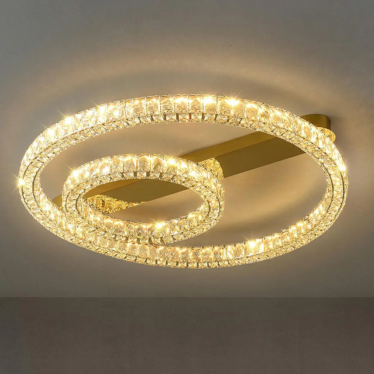 Gold Two Circular Crystal Semi-Flush Mount Ceiling Lamp Image - 8