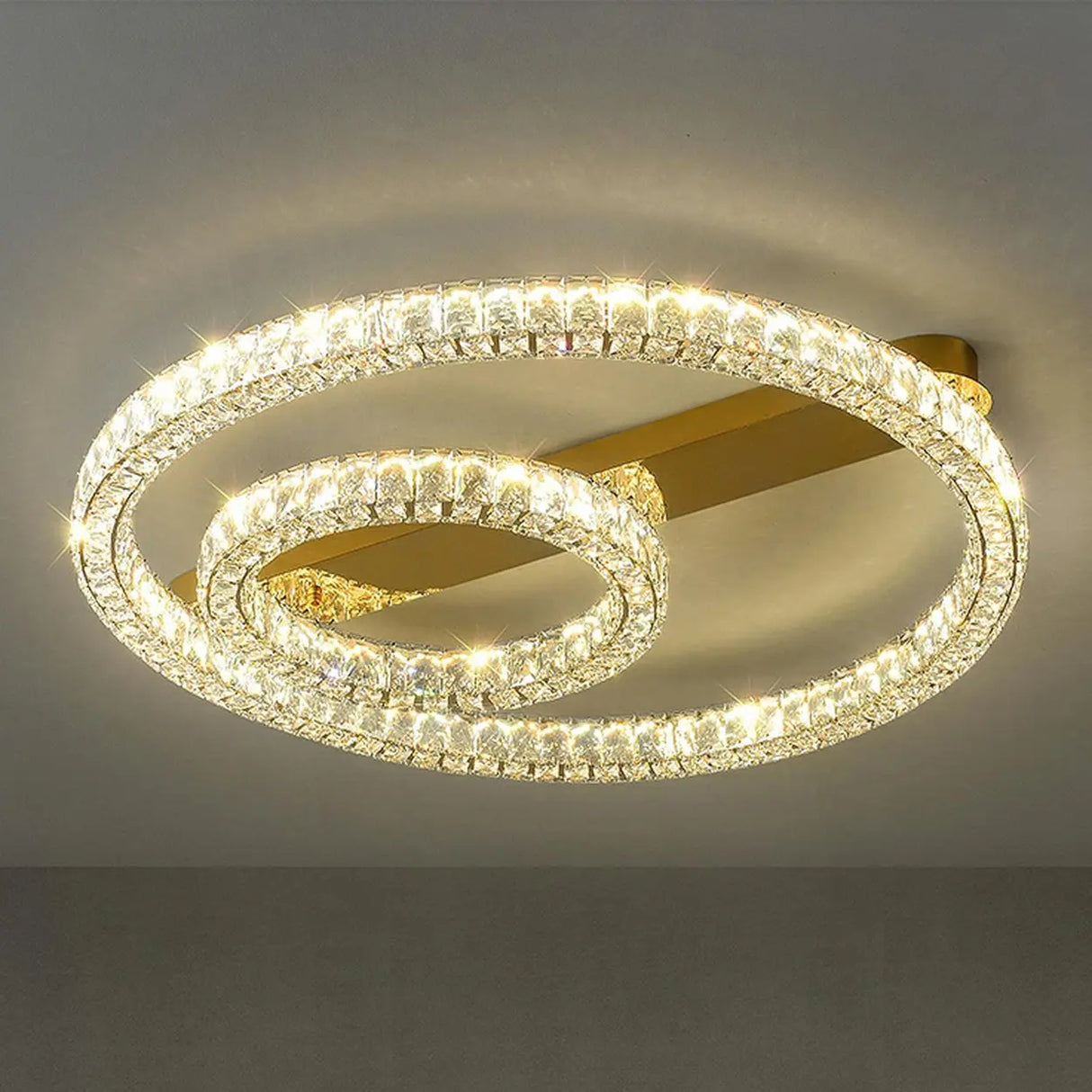 Gold Two Circular Crystal Semi-Flush Mount Ceiling Lamp Image - 9