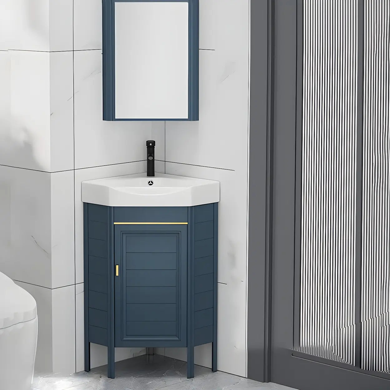 Gorgeous Sink Blue Tone Free-standing Corner Bathroom Vanity Image - 1