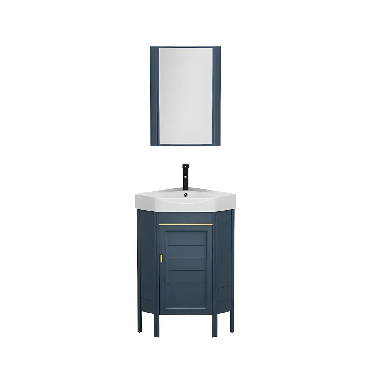 Gorgeous Sink Blue Tone Free-standing Corner Bathroom Vanity Image - 10