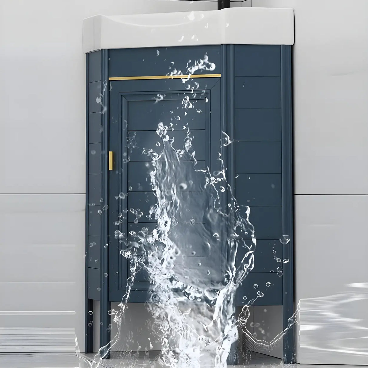 Gorgeous Sink Blue Tone Free-standing Corner Bathroom Vanity Image - 15