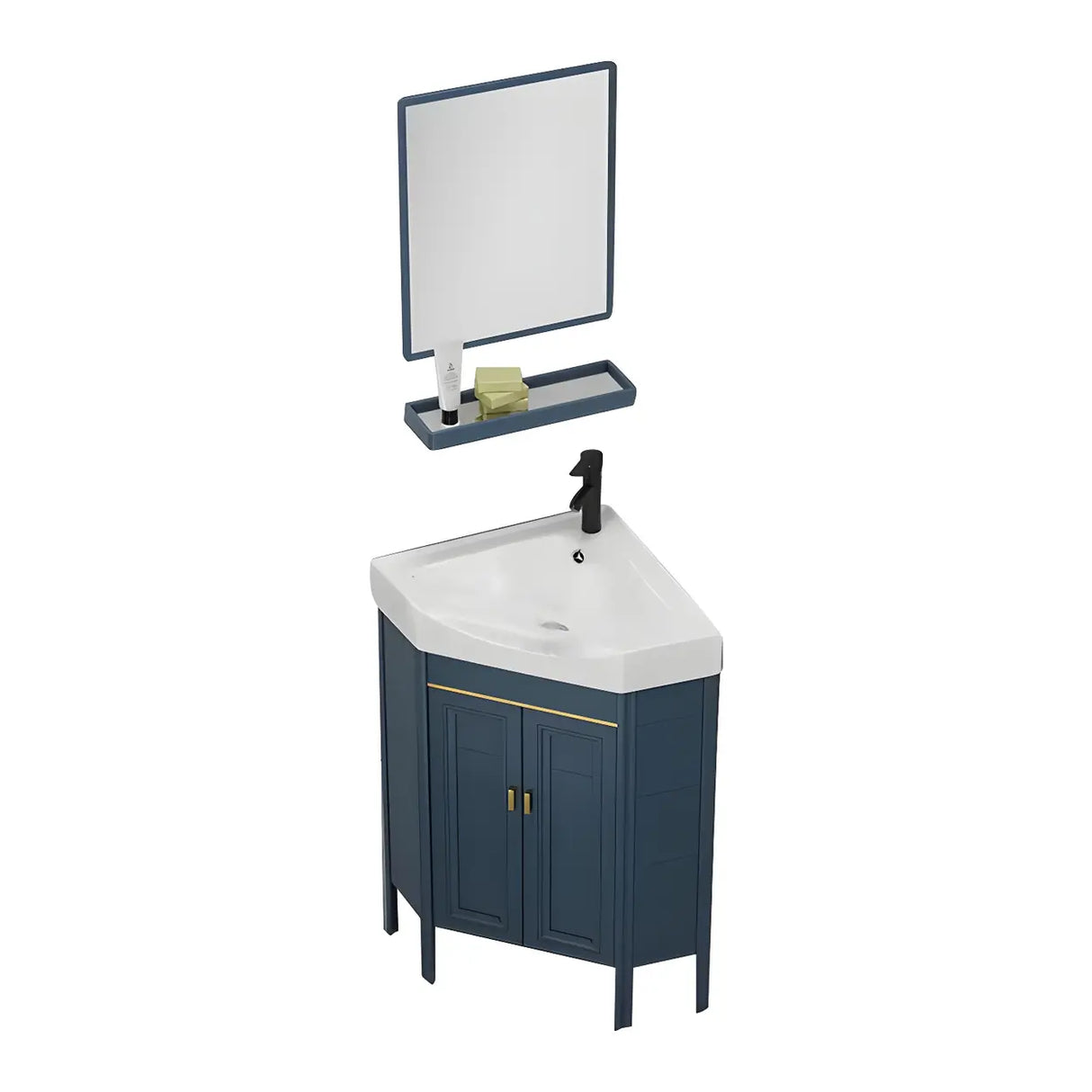 Gorgeous Sink Blue Tone Free-standing Corner Bathroom Vanity Image - 18