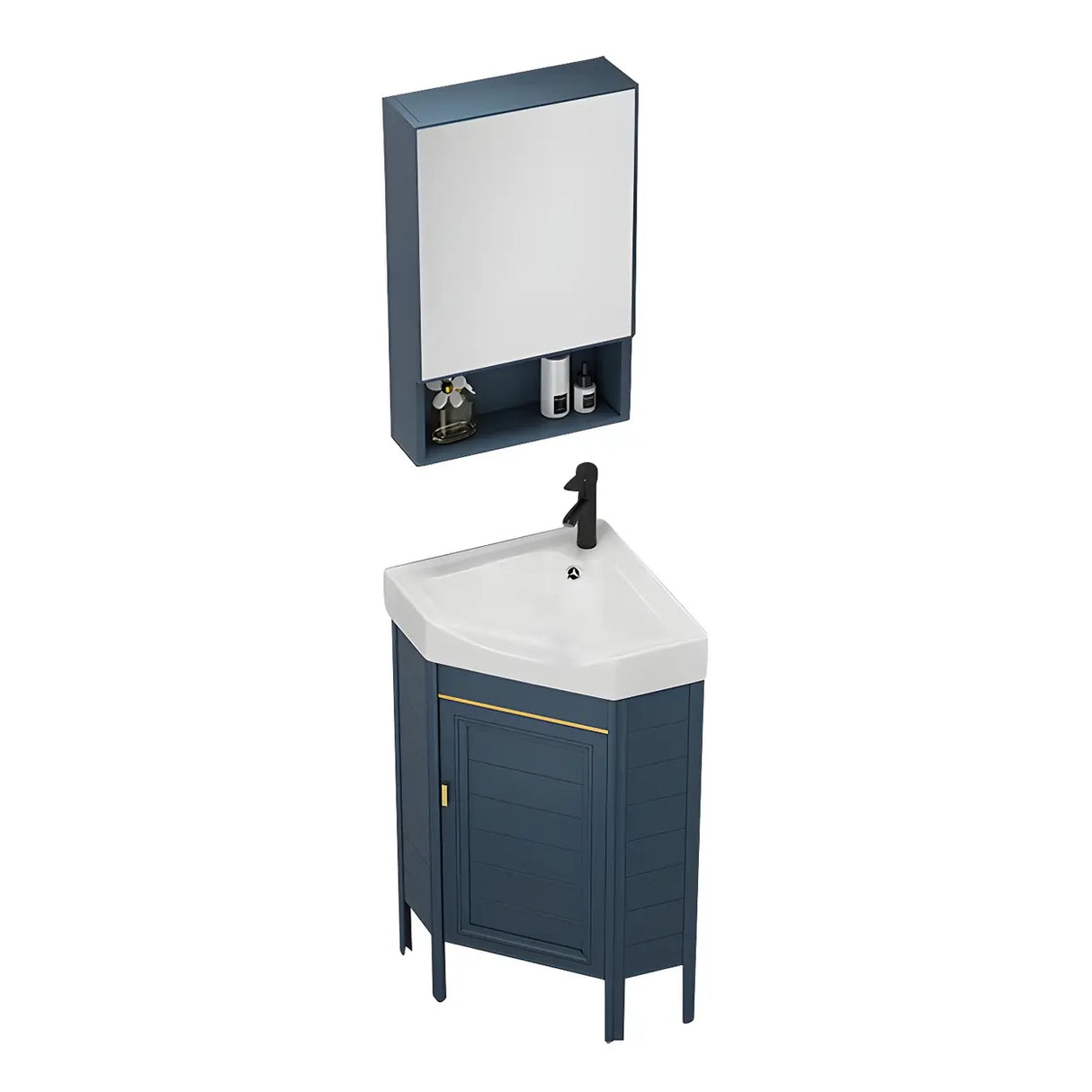 Gorgeous Sink Blue Tone Free-standing Corner Bathroom Vanity Image - 21