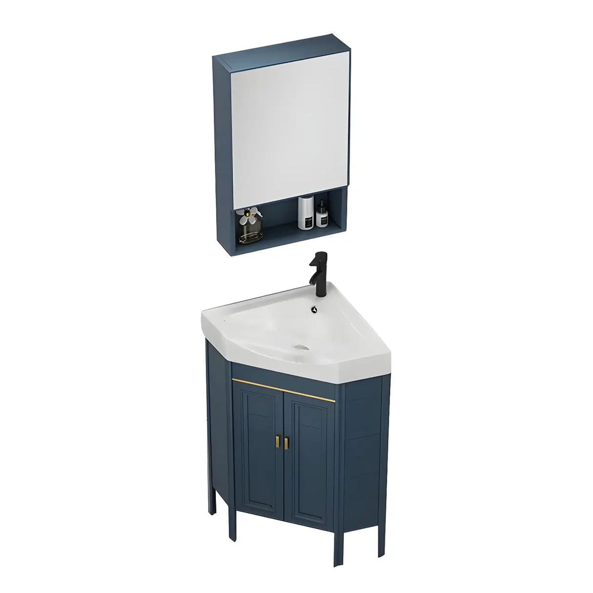 Gorgeous Sink Blue Tone Free-standing Corner Bathroom Vanity Image - 22