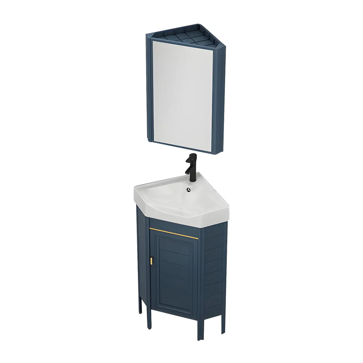 Gorgeous Sink Blue Tone Free-standing Corner Bathroom Vanity Image - 23