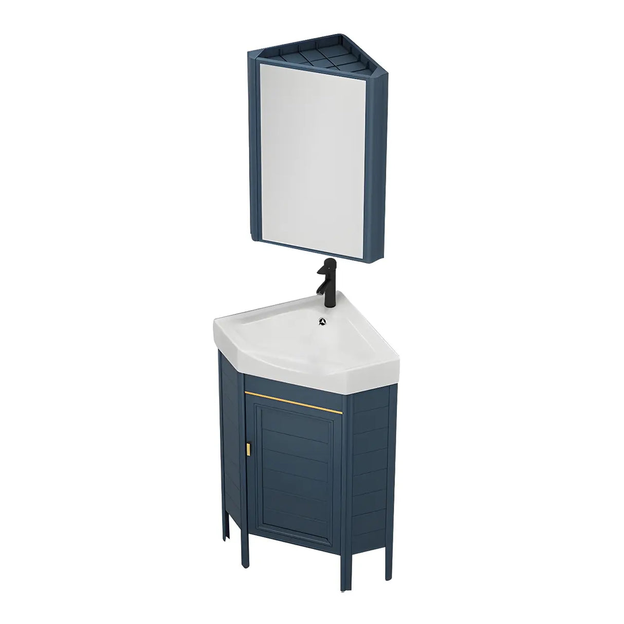 Gorgeous Sink Blue Tone Free-standing Corner Bathroom Vanity Image - 24