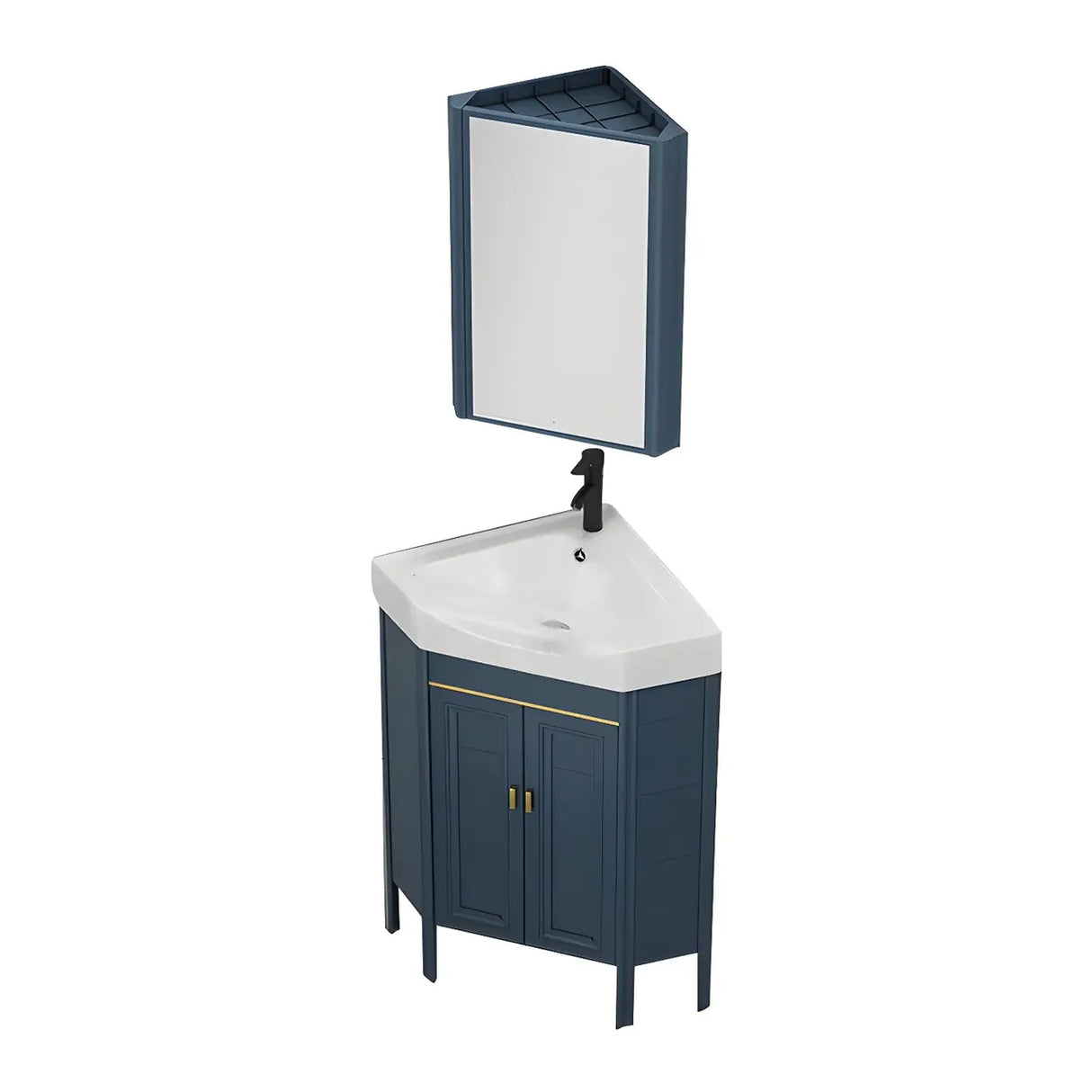Gorgeous Sink Blue Tone Free-standing Corner Bathroom Vanity Image - 25