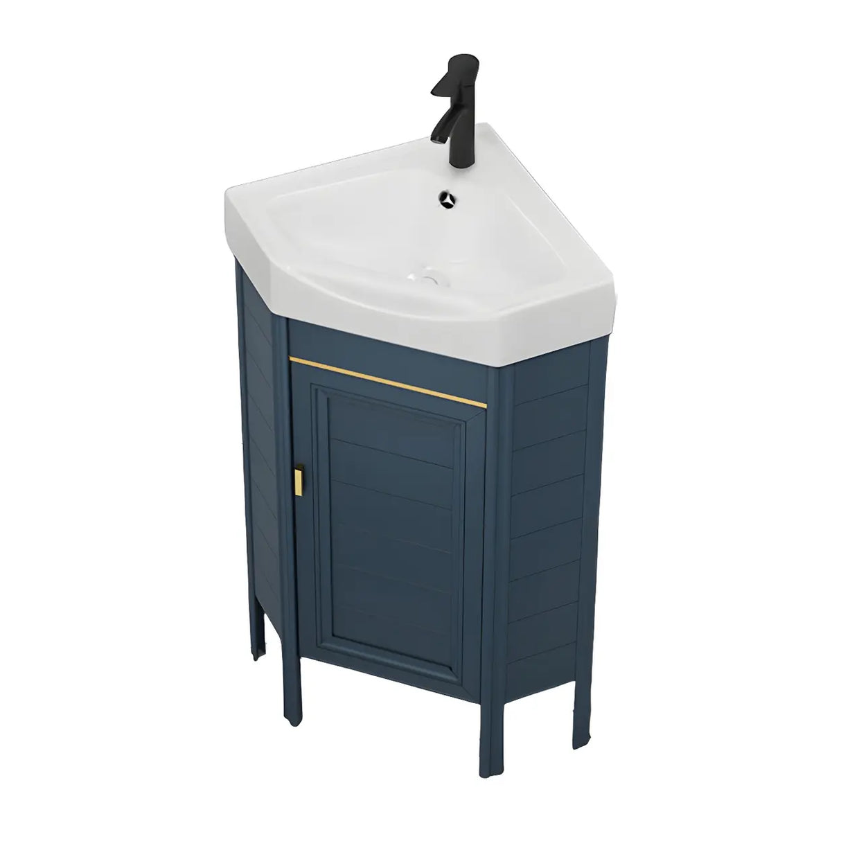 Gorgeous Sink Blue Tone Free-standing Corner Bathroom Vanity Image - 8