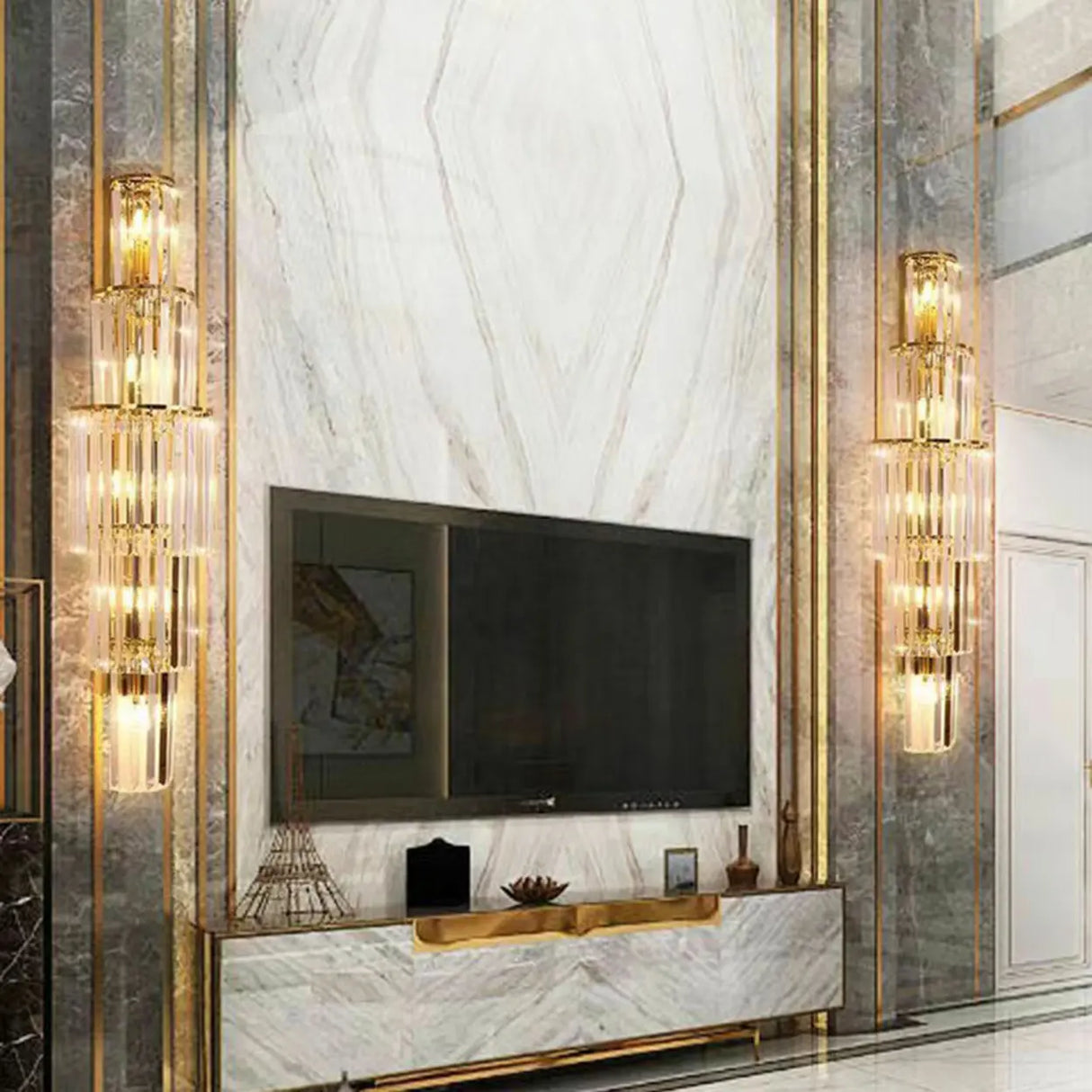Grand Multi-Tier Design Crystal Gold Wall Sconce Image - 4