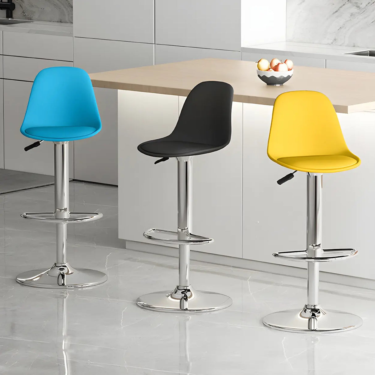 Gray Adjustable Swivel Leather Bar Stool with Footrest Image - 19