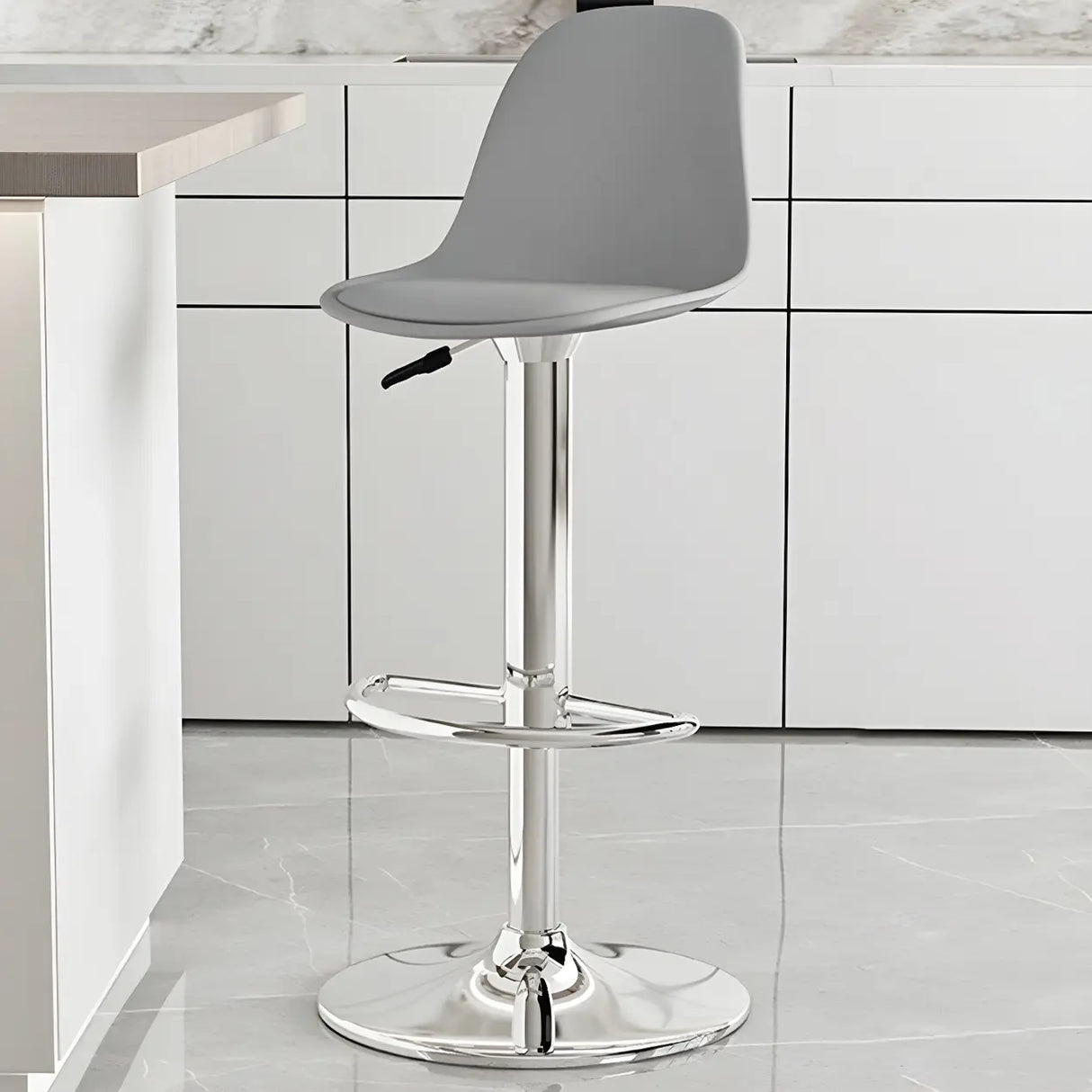 Gray Adjustable Swivel Leather Bar Stool with Footrest Image - 2