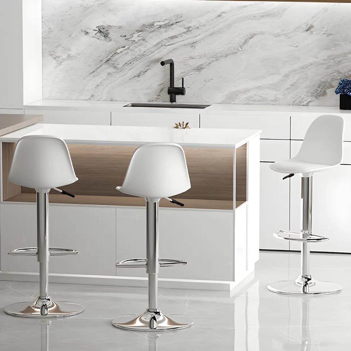 Gray Adjustable Swivel Leather Bar Stool with Footrest Image - 20