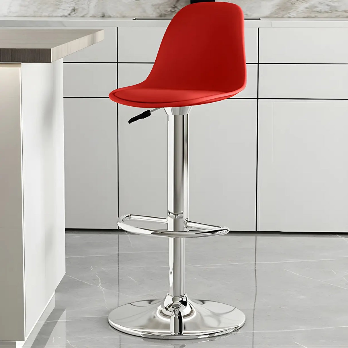 Gray Adjustable Swivel Leather Bar Stool with Footrest Image - 21