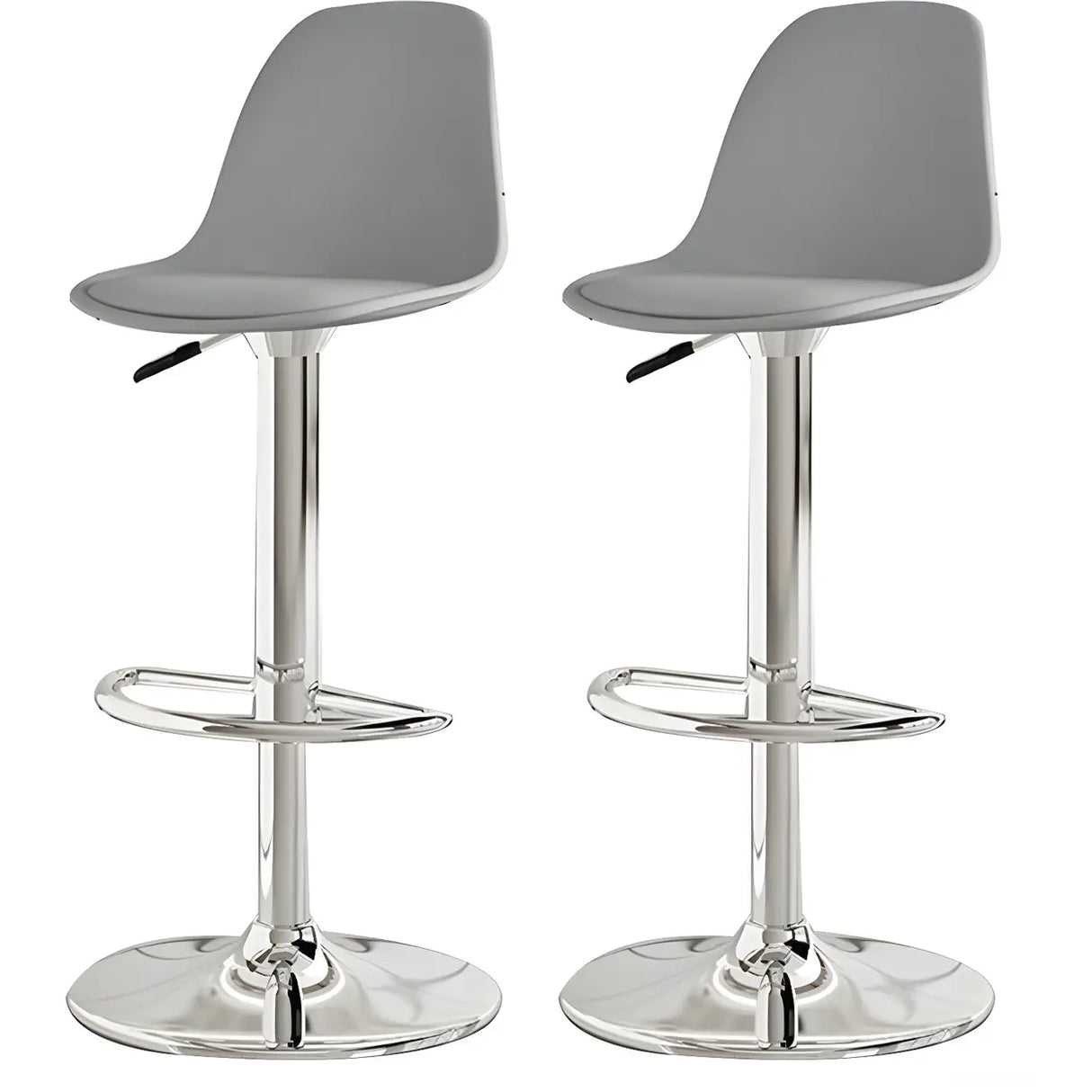 Gray Adjustable Swivel Leather Bar Stool with Footrest Image - 3