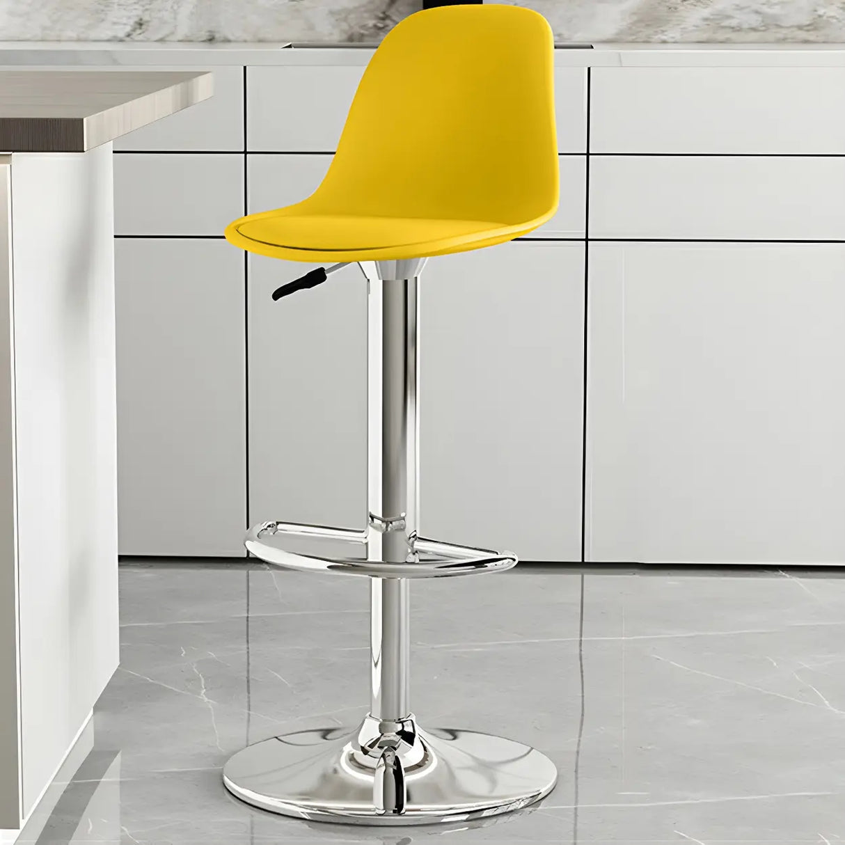 Gray Adjustable Swivel Leather Bar Stool with Footrest Image - 31