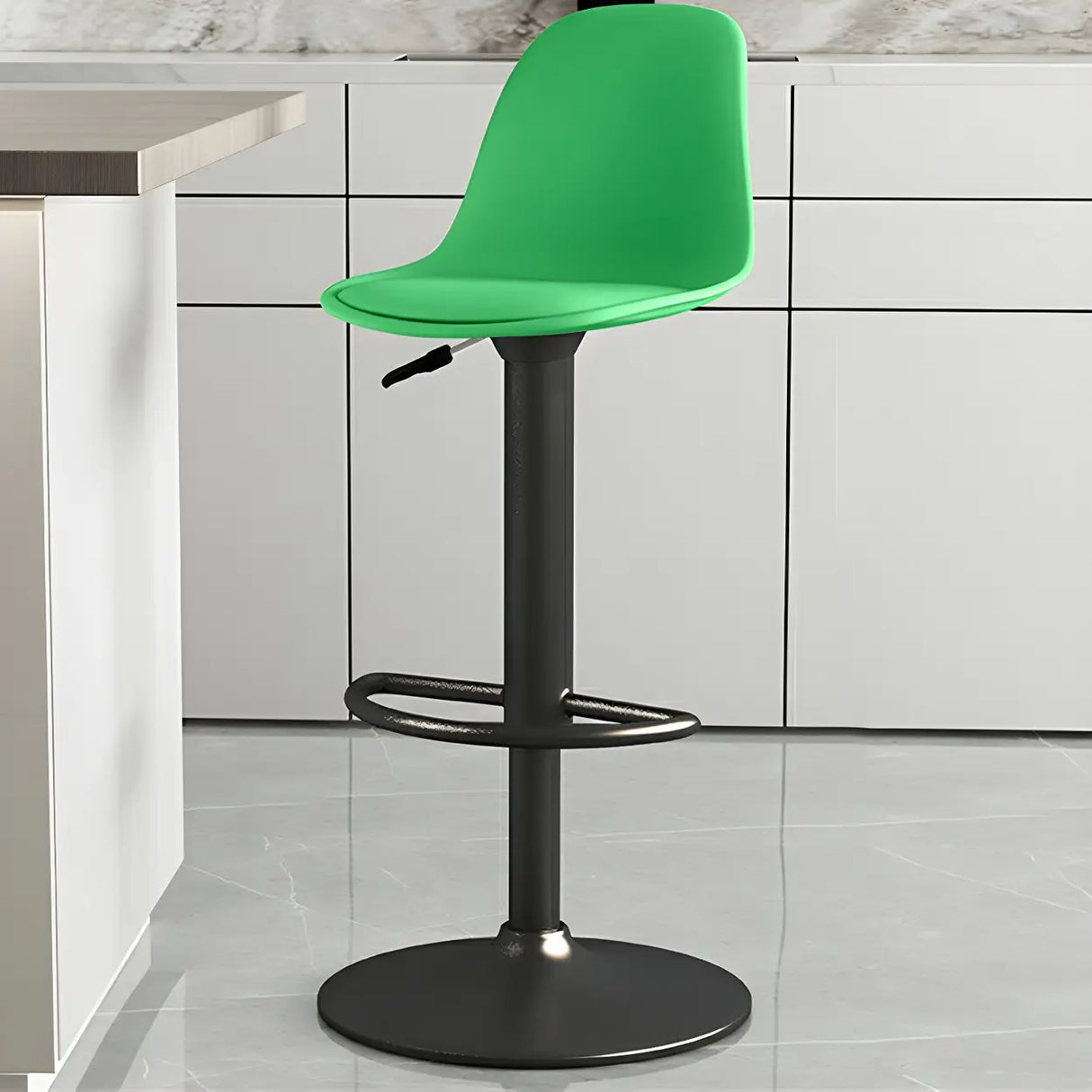 Gray Adjustable Swivel Leather Bar Stool with Footrest Image - 36