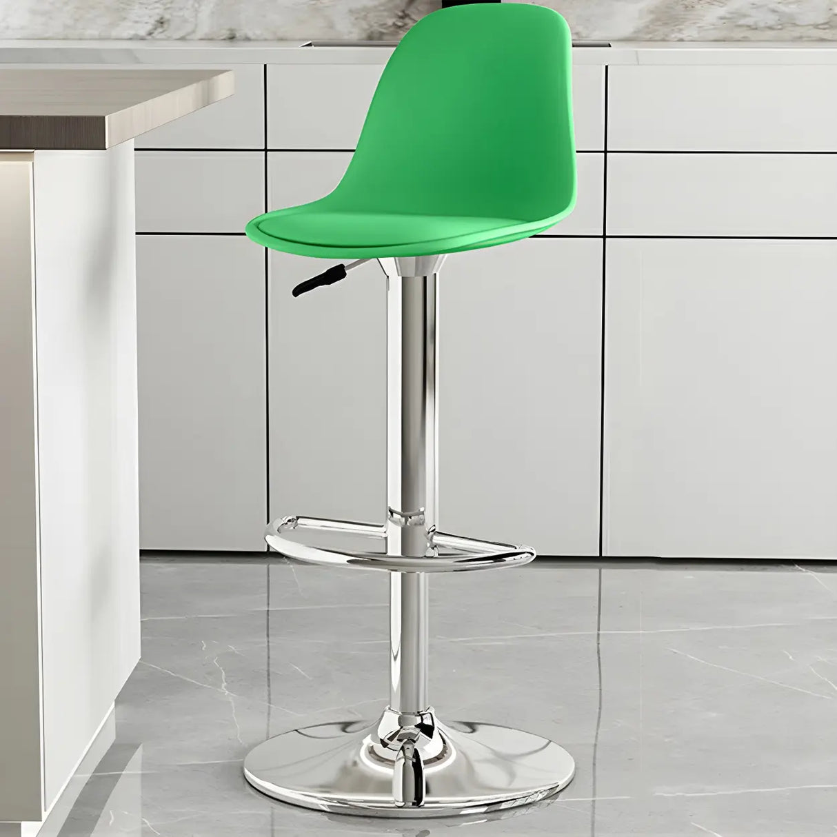 Gray Adjustable Swivel Leather Bar Stool with Footrest Image - 41