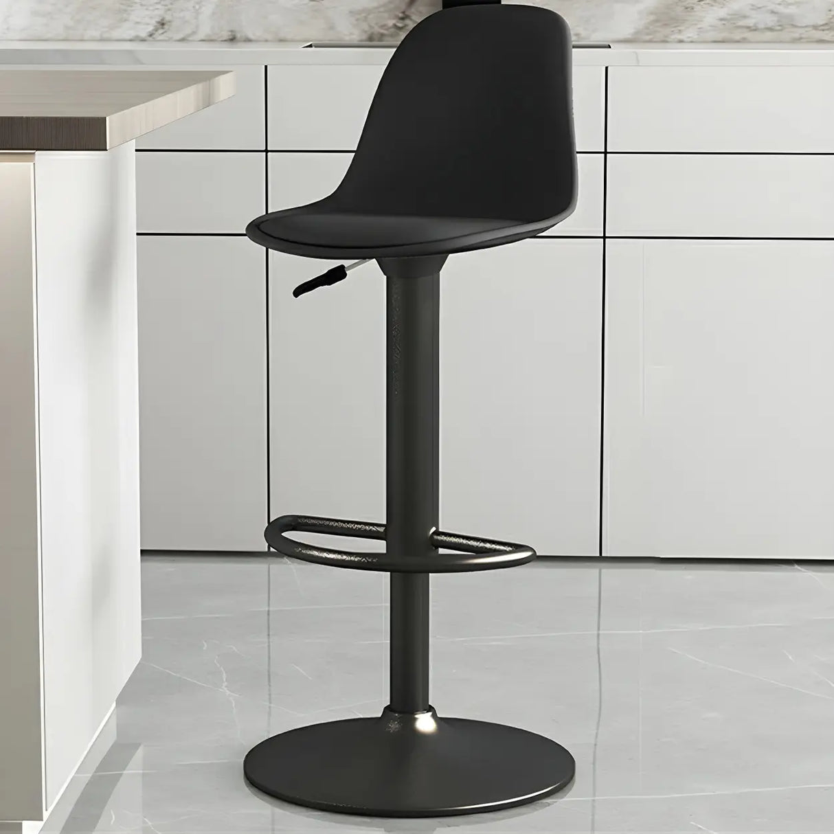 Gray Adjustable Swivel Leather Bar Stool with Footrest Image - 46