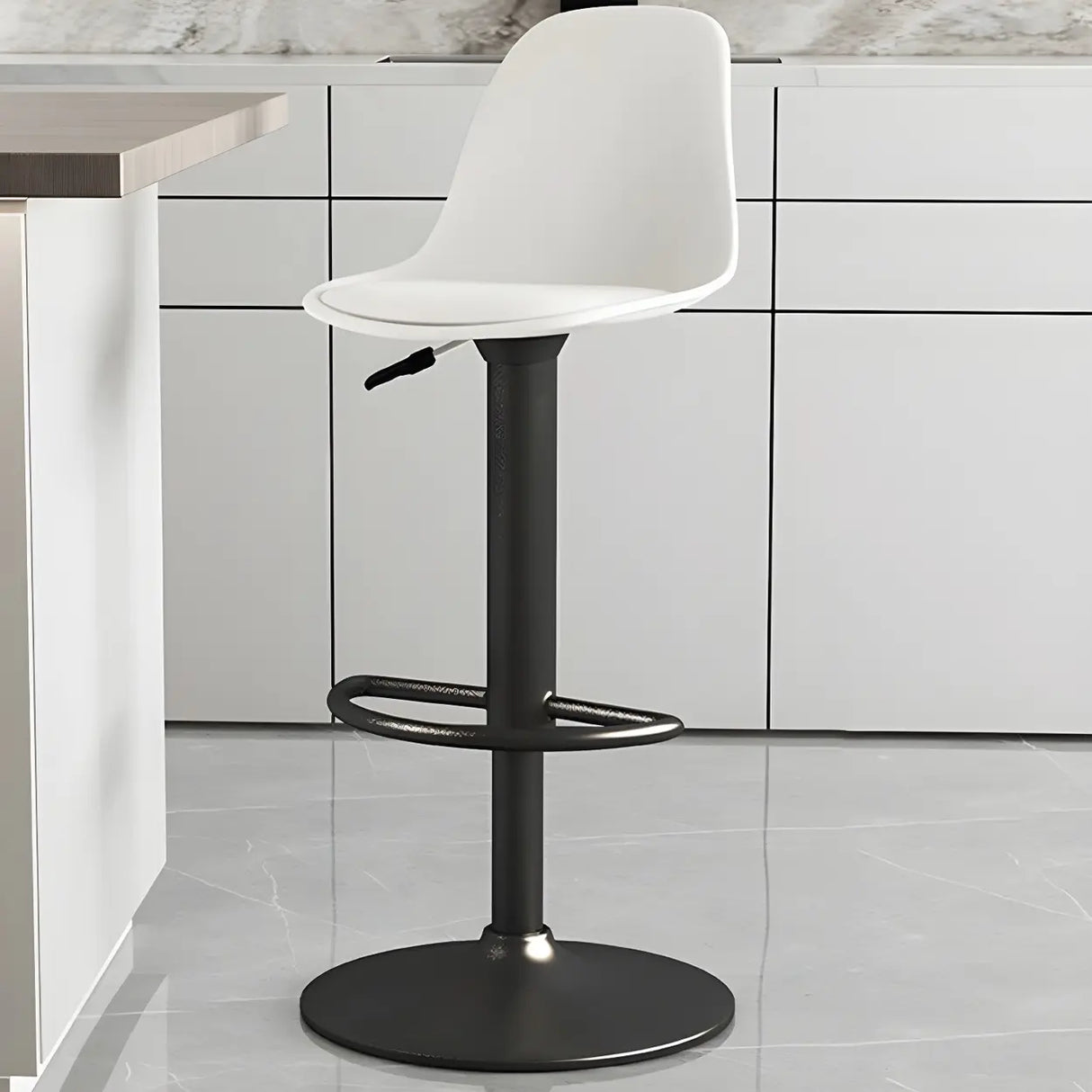 Gray Adjustable Swivel Leather Bar Stool with Footrest Image - 66