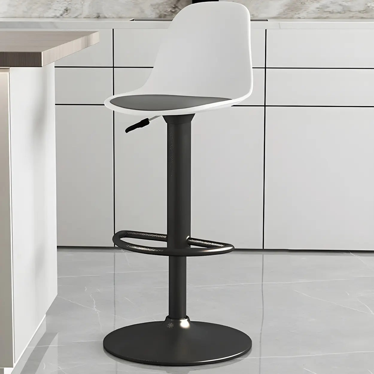 Gray Adjustable Swivel Leather Bar Stool with Footrest Image - 51