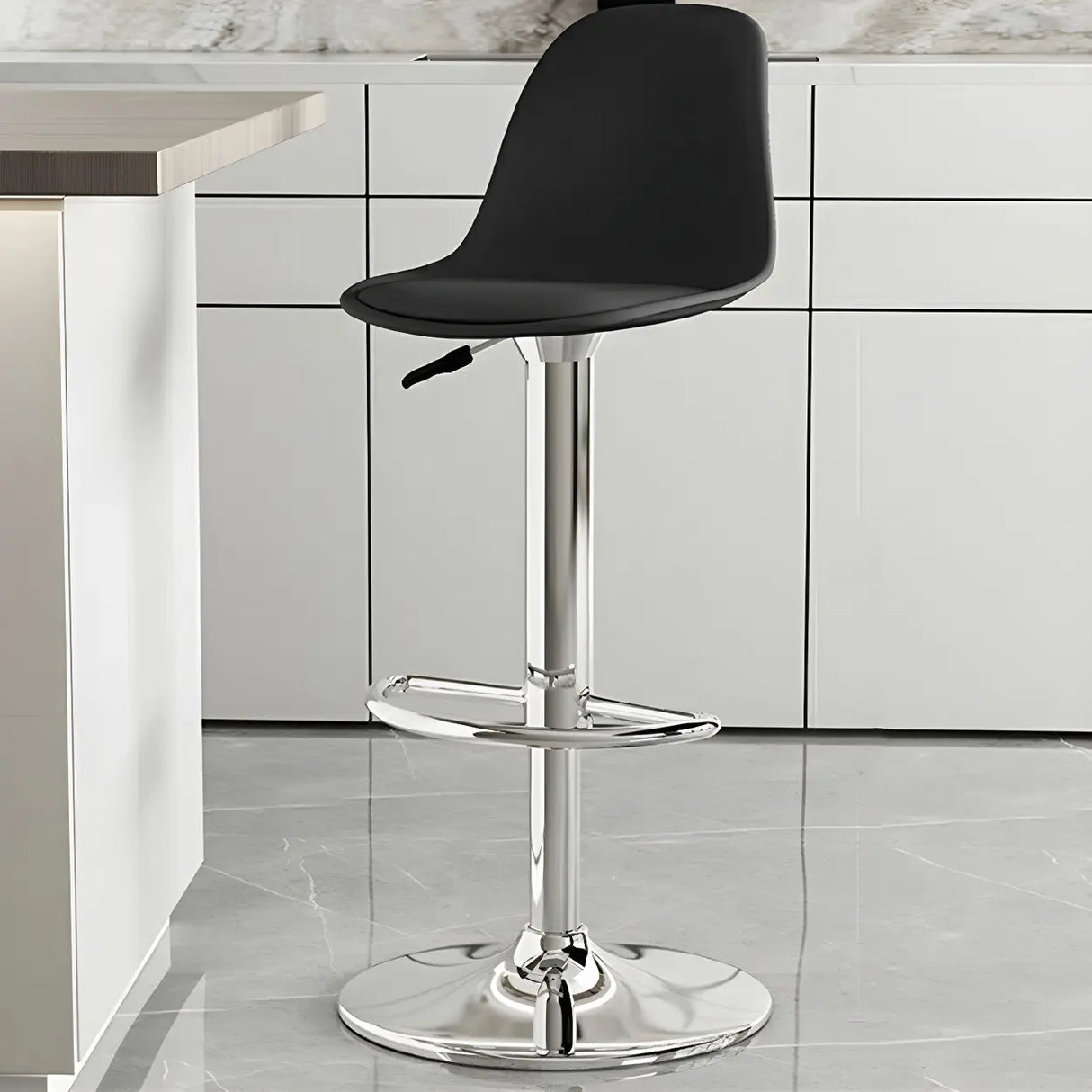 Gray Adjustable Swivel Leather Bar Stool with Footrest Image - 56
