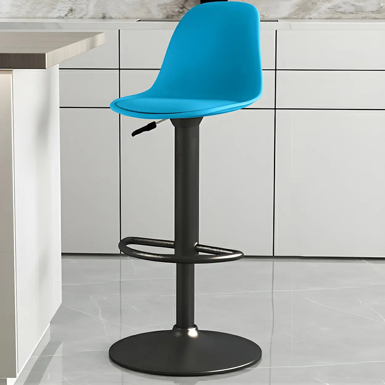 Gray Adjustable Swivel Leather Bar Stool with Footrest Image - 76