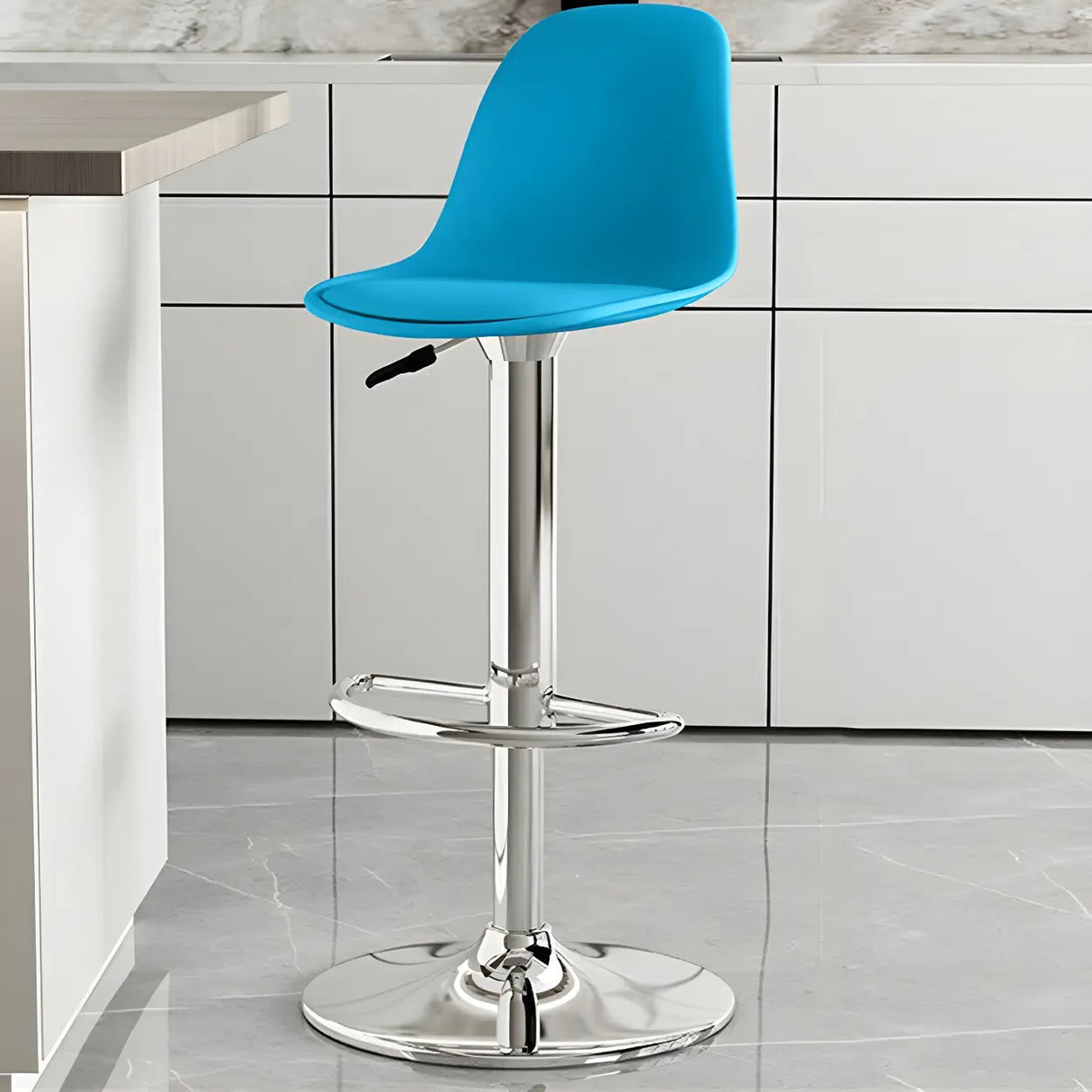 Gray Adjustable Swivel Leather Bar Stool with Footrest Image - 81