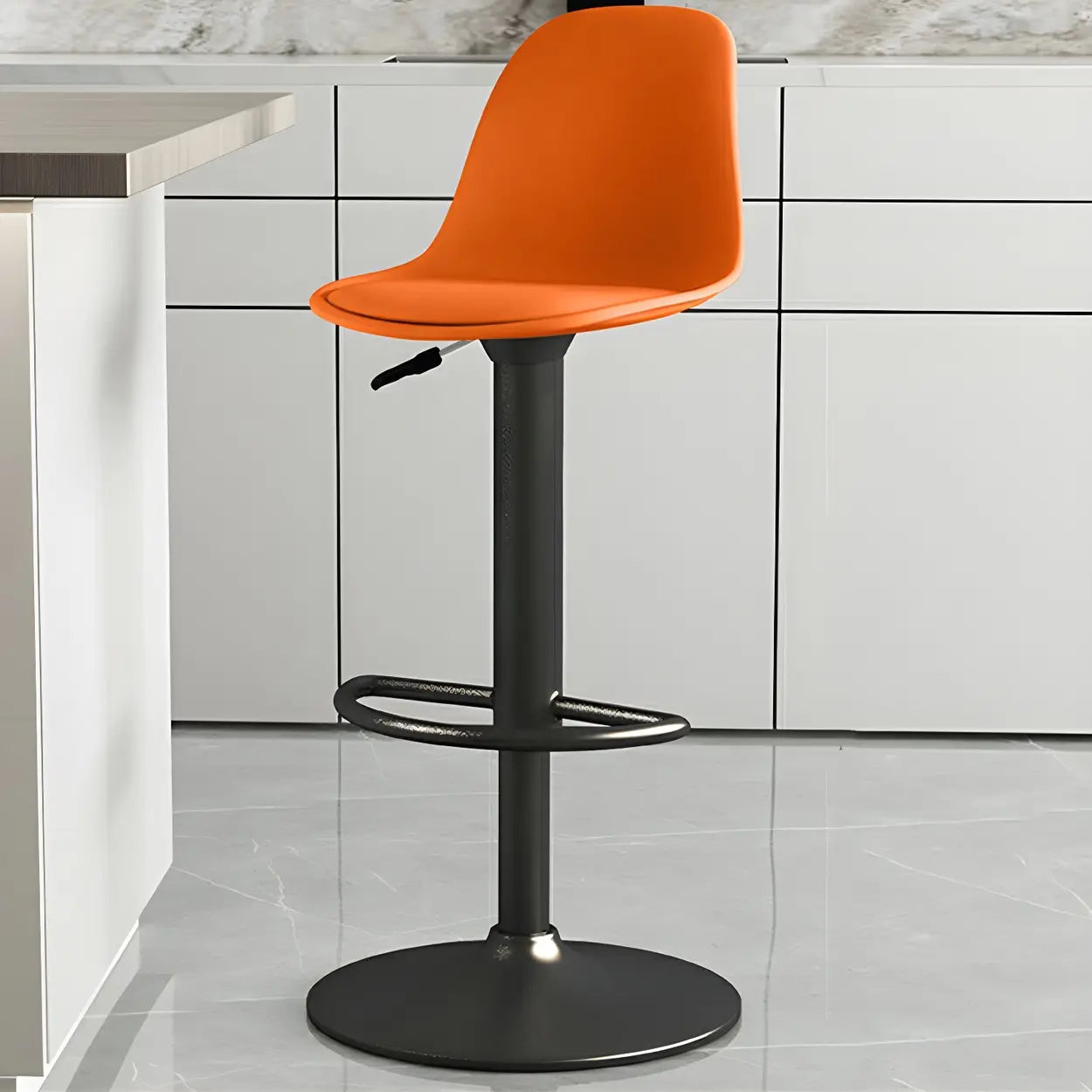 Gray Adjustable Swivel Leather Bar Stool with Footrest Image - 86