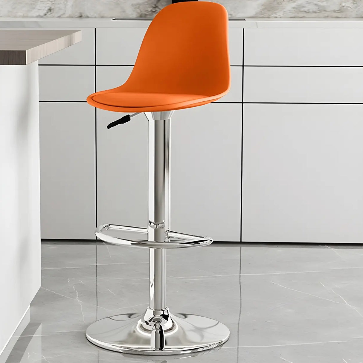 Gray Adjustable Swivel Leather Bar Stool with Footrest Image - 91