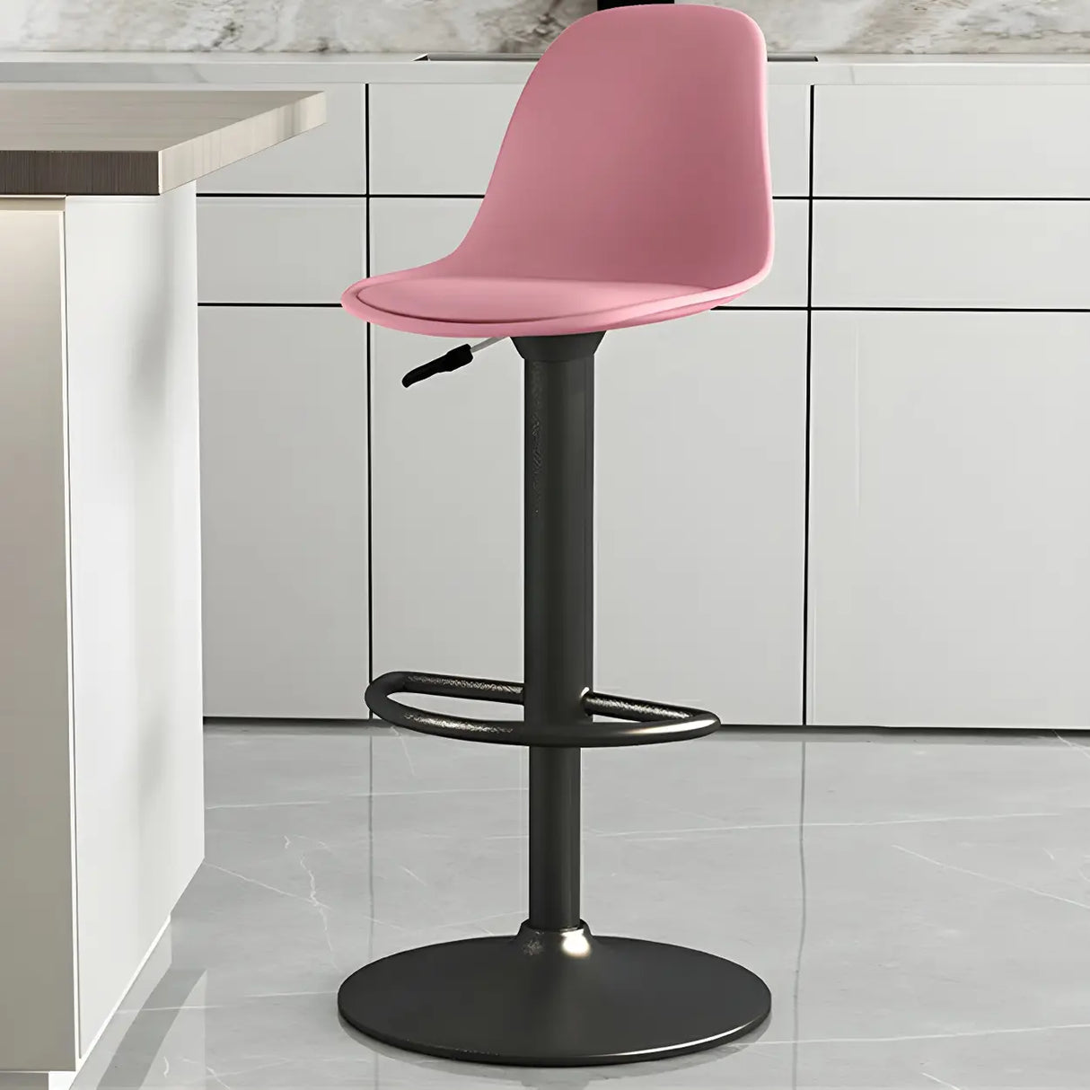 Gray Adjustable Swivel Leather Bar Stool with Footrest Image - 96