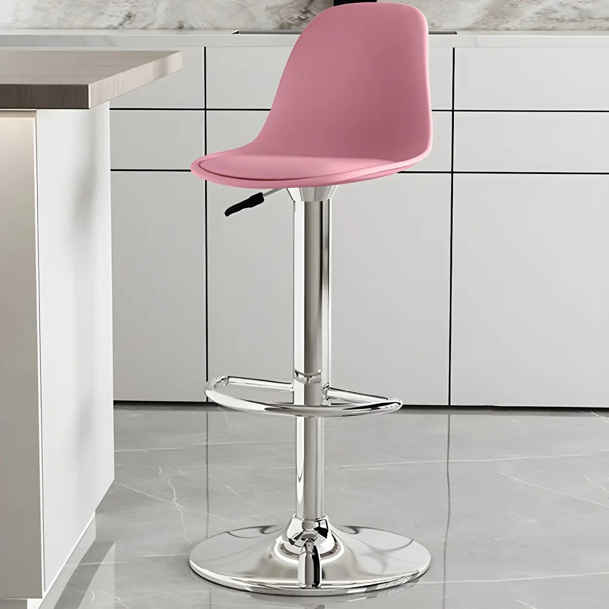 Gray Adjustable Swivel Leather Bar Stool with Footrest Image - 101
